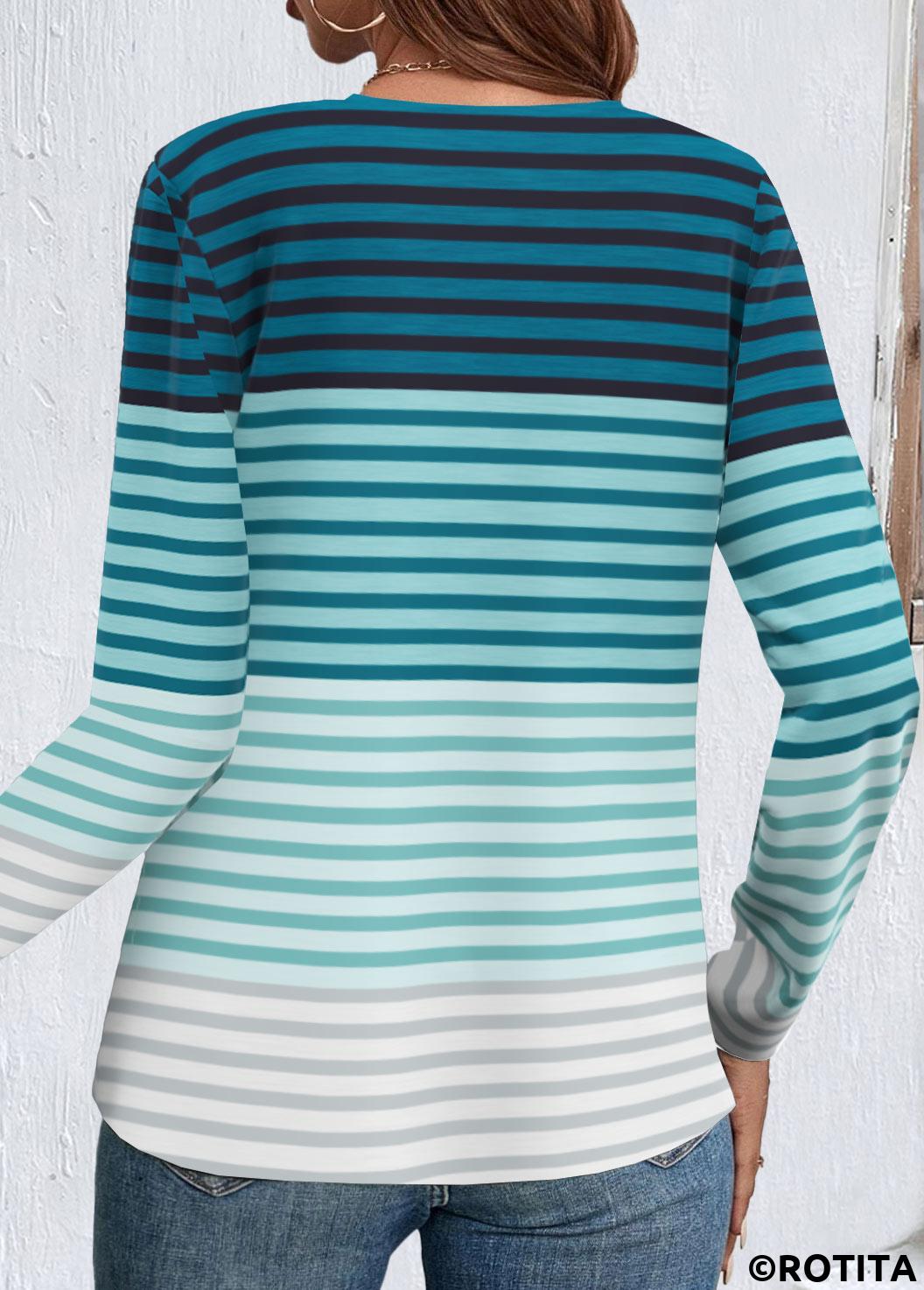 rotita patchwork rayé vert col fendu t-shirt à manches longues