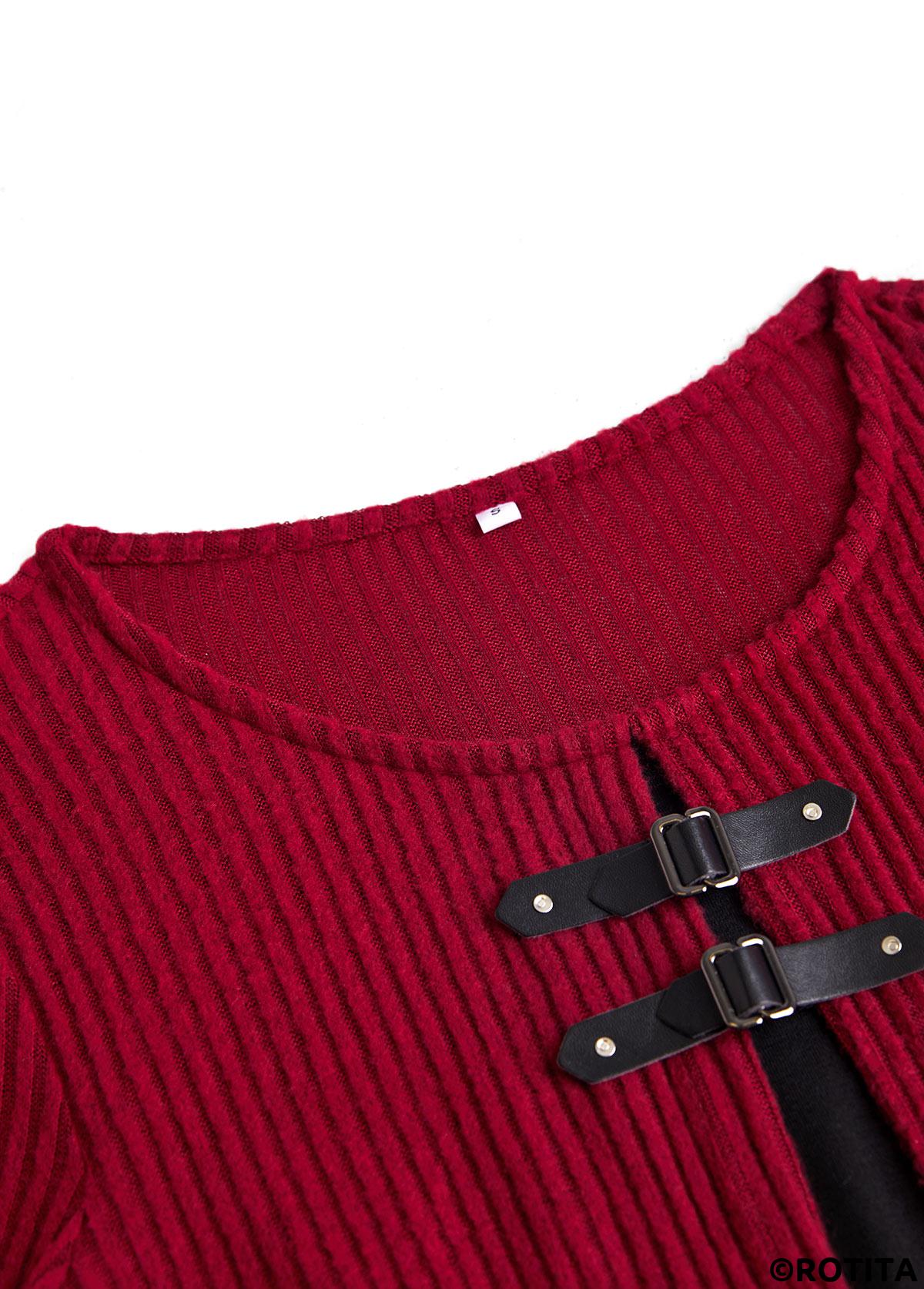 Wine Red dresses,Contrast Color dresses,Everyday dresses,Casual dresses,ROTITA Fake 2in1 Wine Red A Line Dress