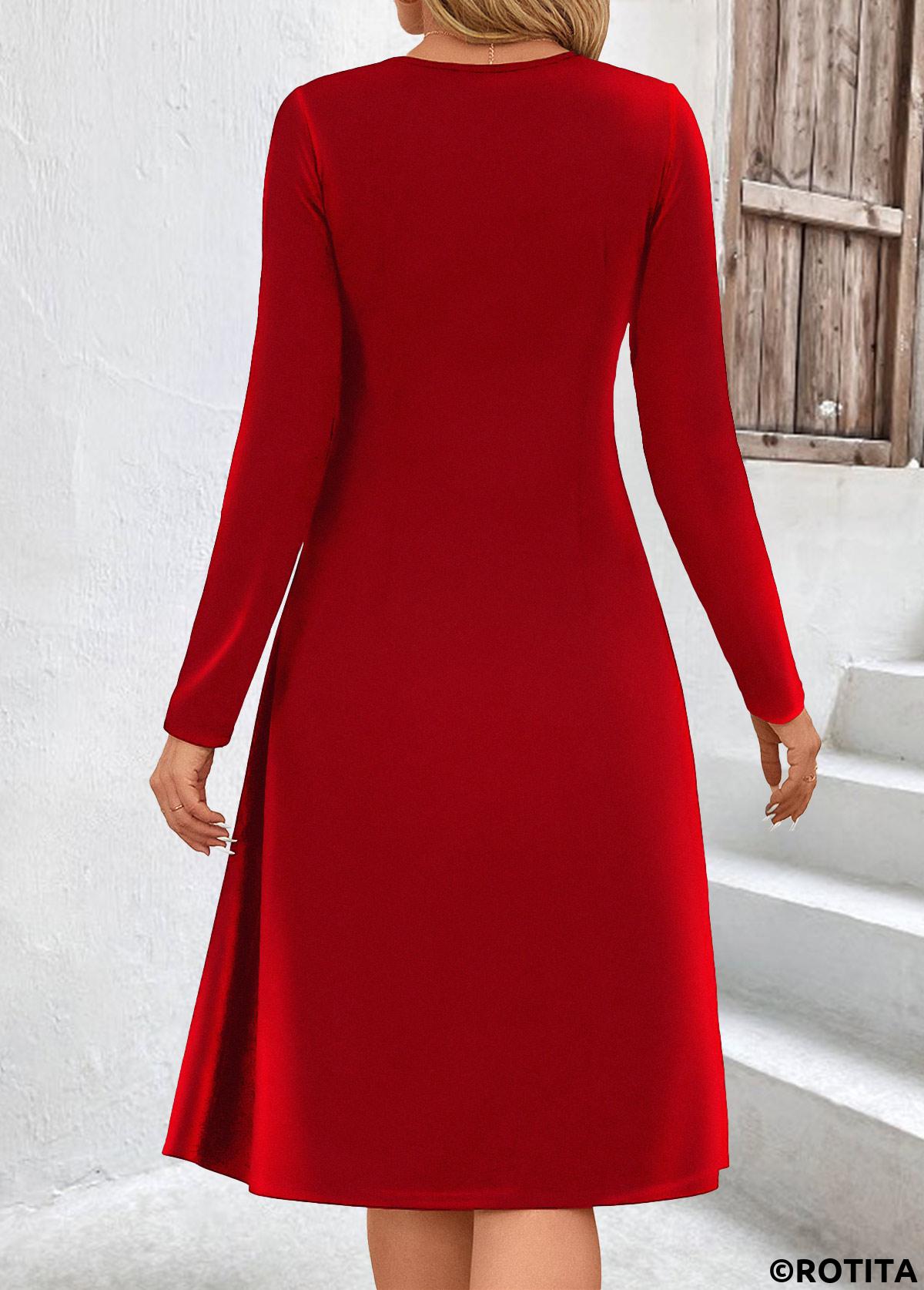 Red dresses,Plaid dresses,Striped dresses,Geometric dresses,Everyday dresses,Casual dresses,ROTITA Patchwork Plaid Red Heart Collar Long Sleeve Dress