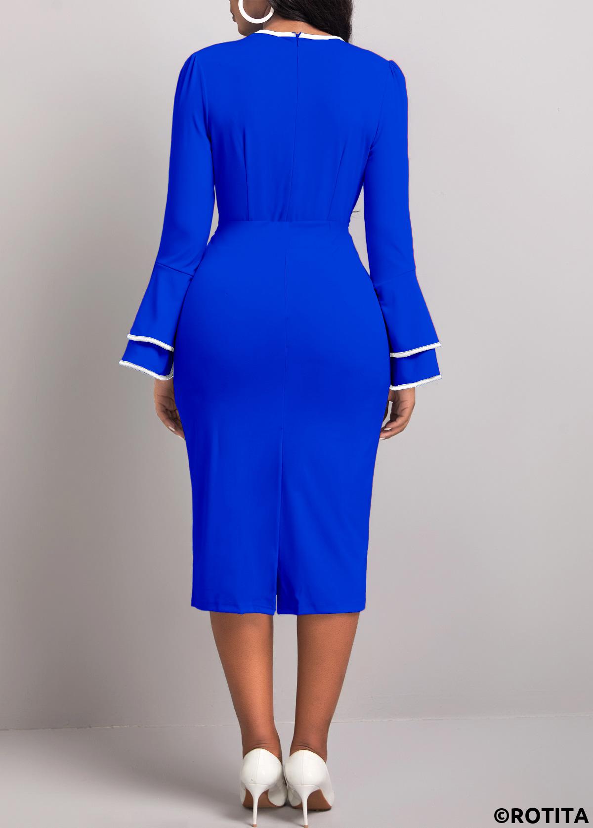 Royal Blue dresses,White dresses,Plants dresses,Party dresses,Elegant dresses,ROTITA Patchwork Leaf Print Royal Blue Bodycon Dress