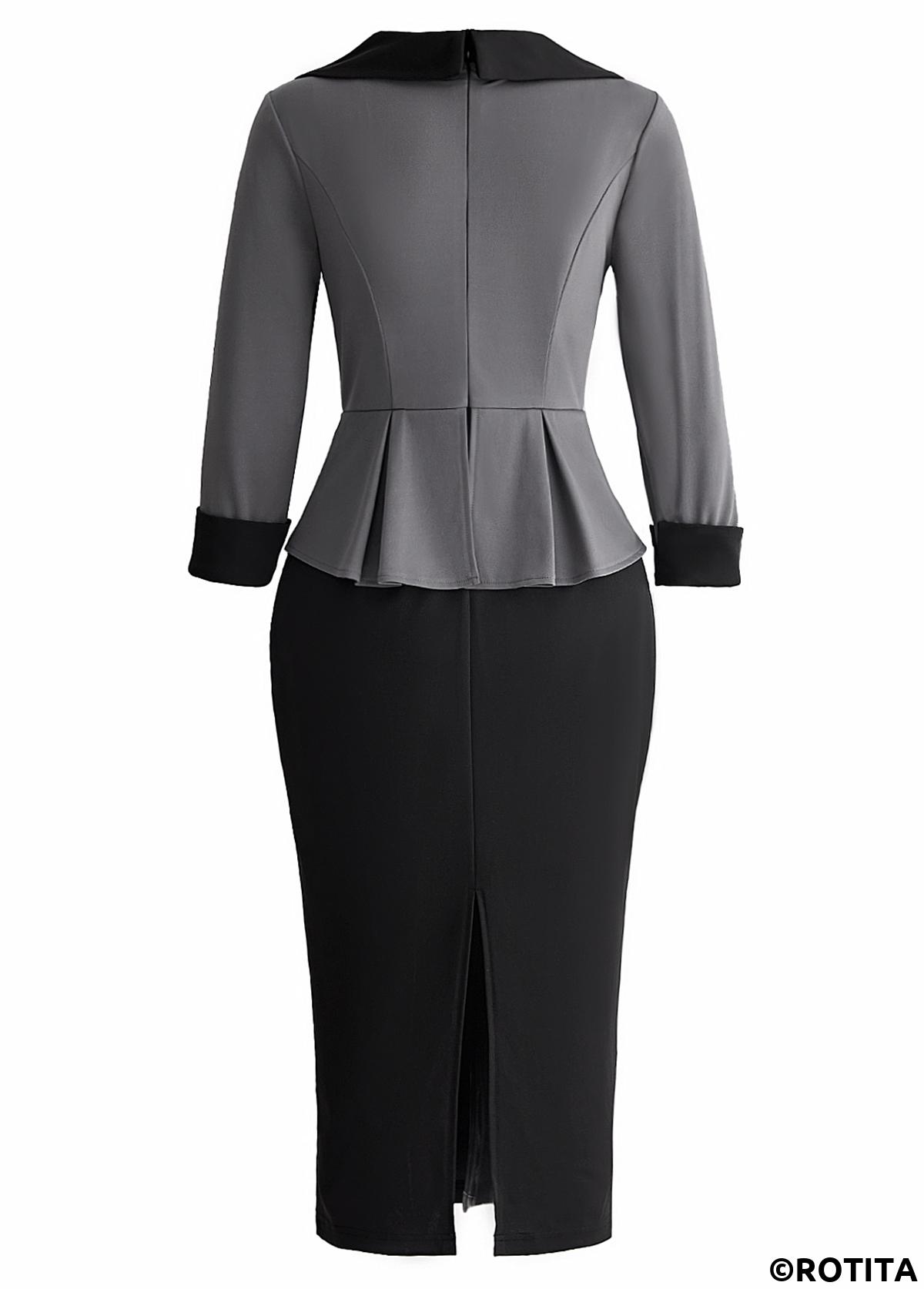 Rotita atmungsaktives schwarzes Langarmkleid mit V-Ausschnitt