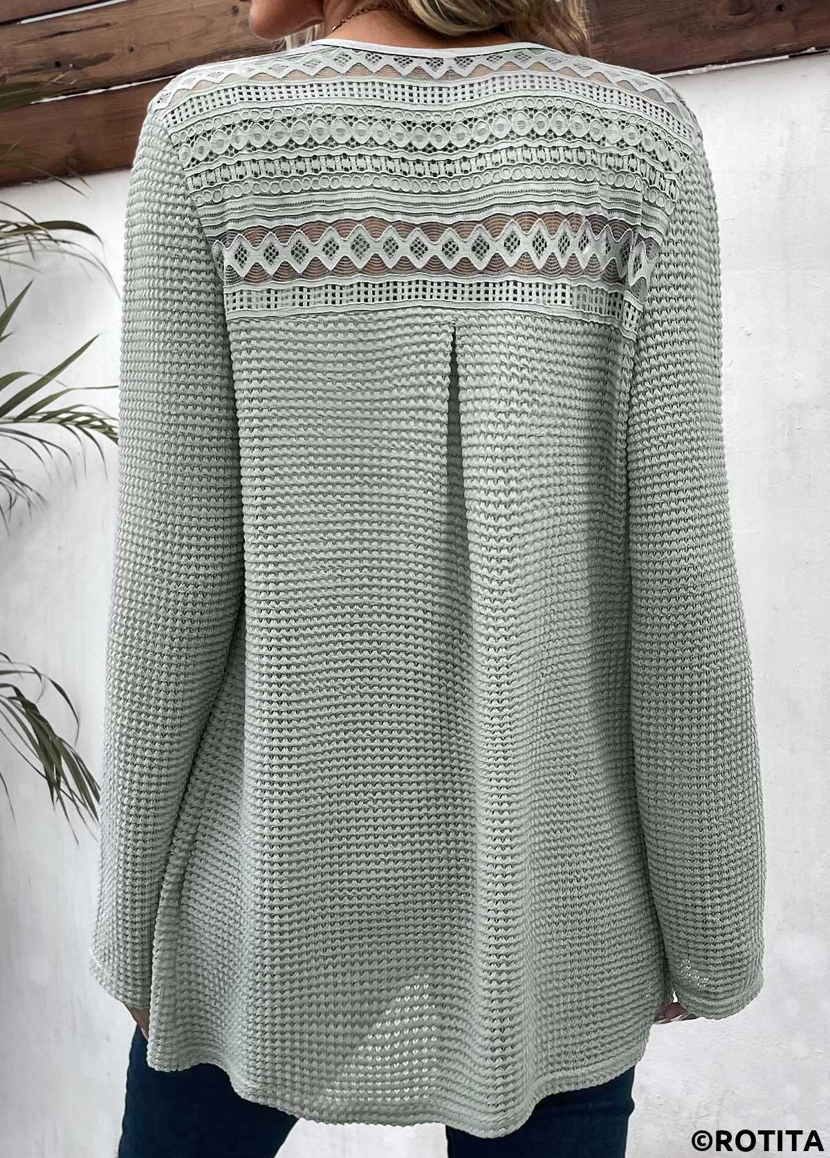 Sage Green tops,Plain Color tops,ROTITA Patchwork Sage Green Long Sleeve Light Cardigan