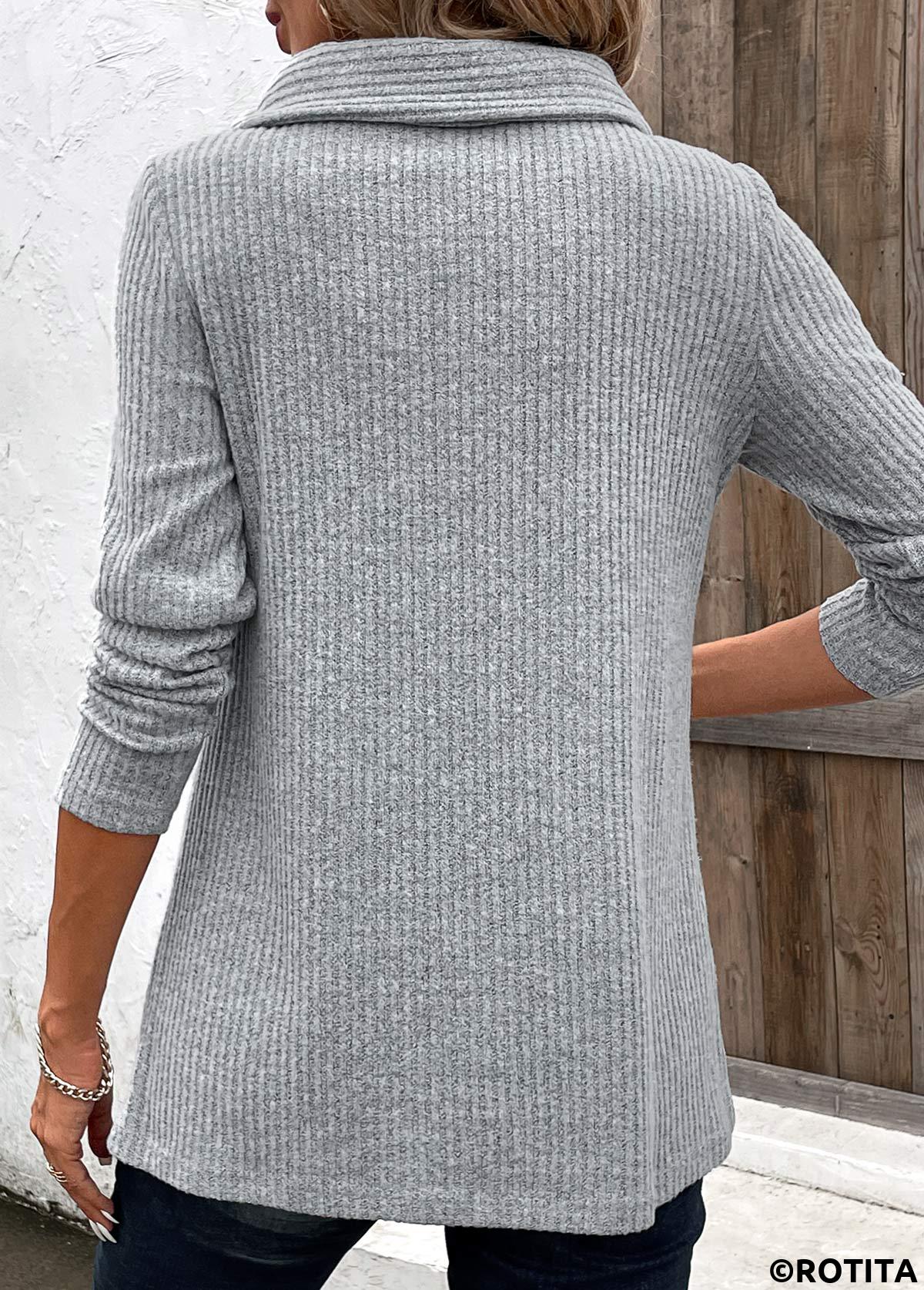 Light Grey tops,Contrast Color tops,ROTITA Patchwork Light Grey Cowl Neck Long Sleeve Sweatshirt