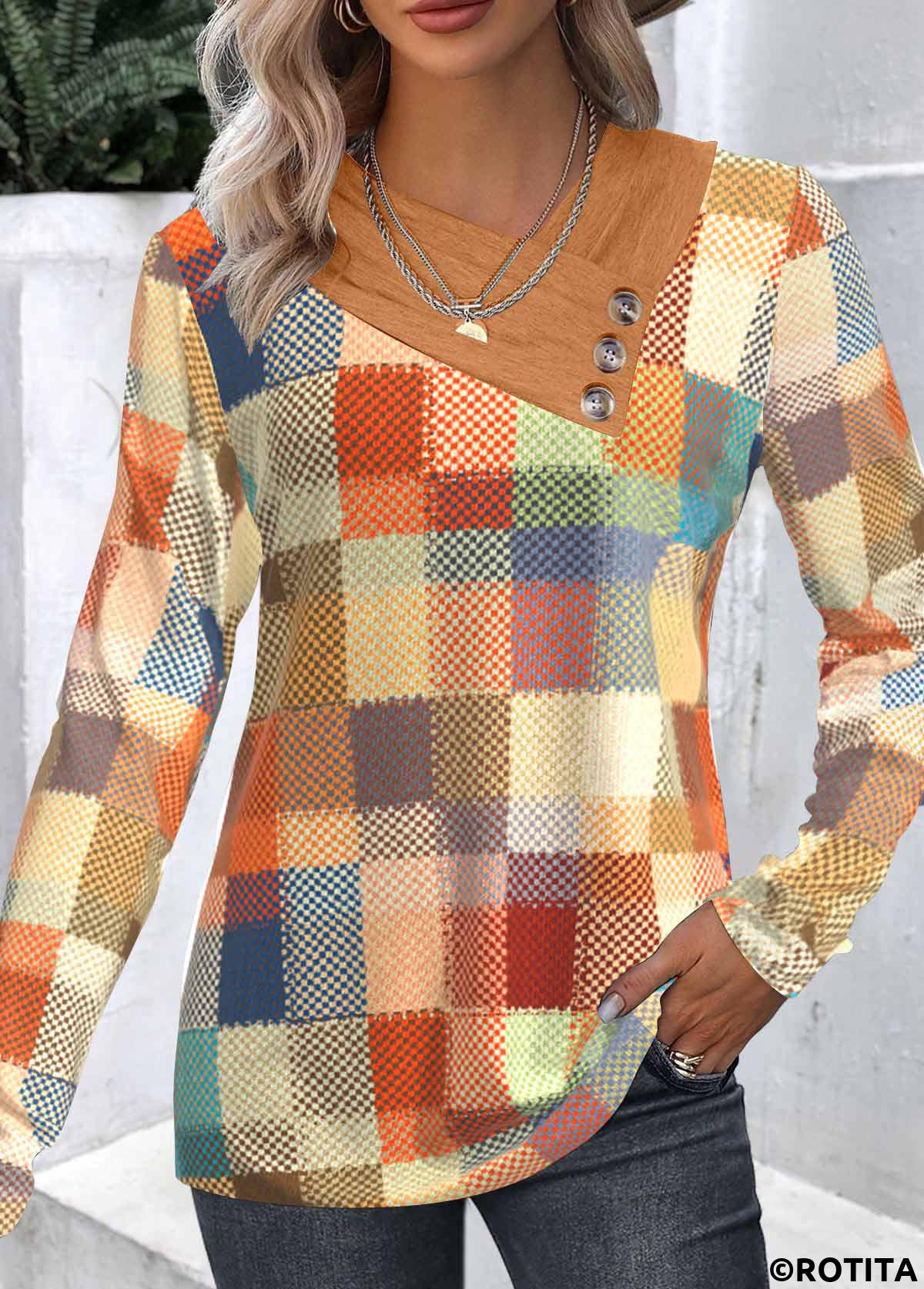 Rotita Patchwork-Sweatshirt mit geometrischem Print mehrfarbig asymmetrischer Ausschnitt