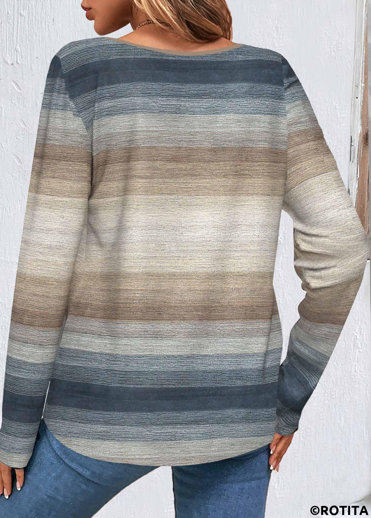Rotita-Knöpfe gestreiftes mehrfarbiges Rundhals-T-Shirt