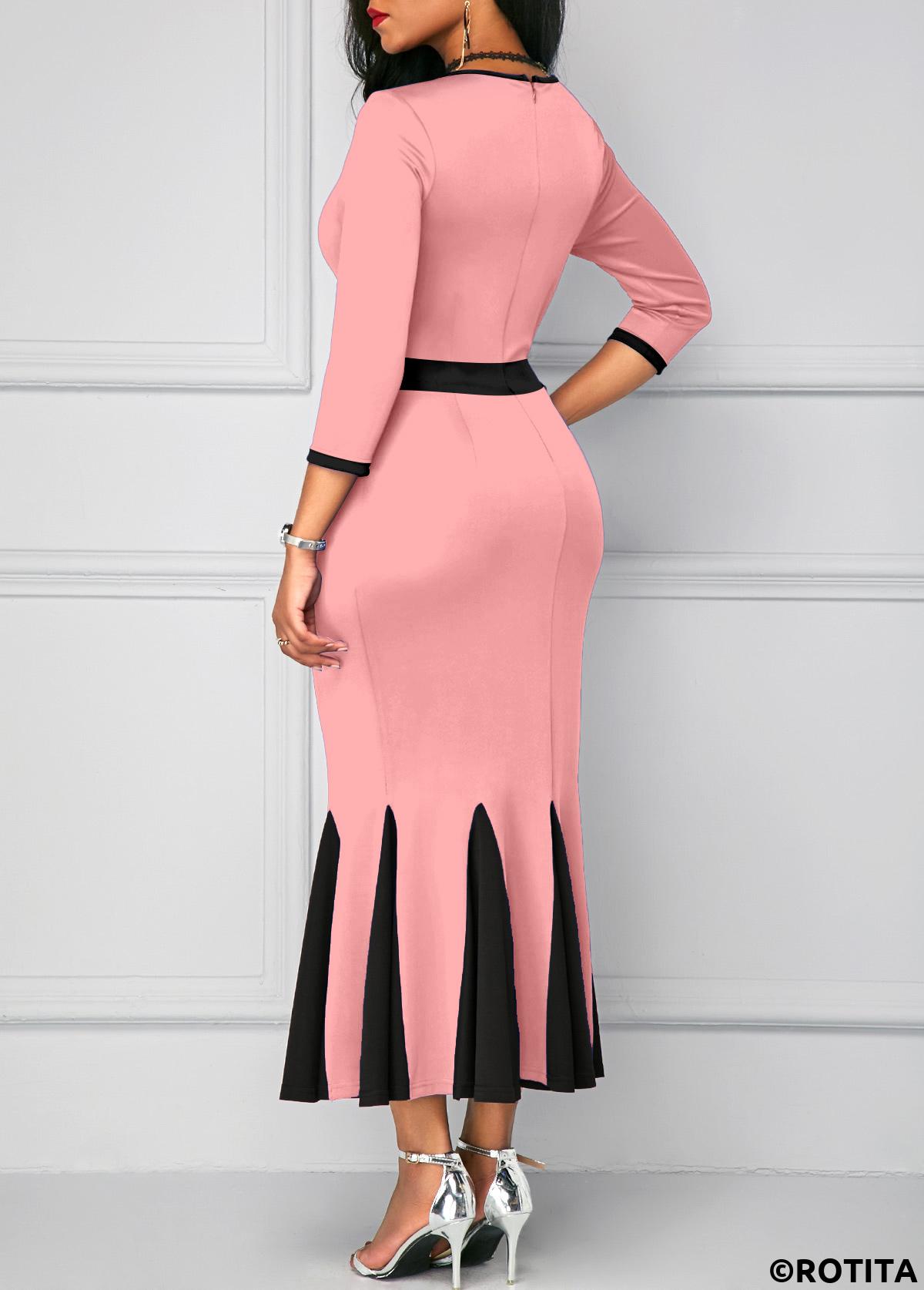robe rose à col rond découpée rotita