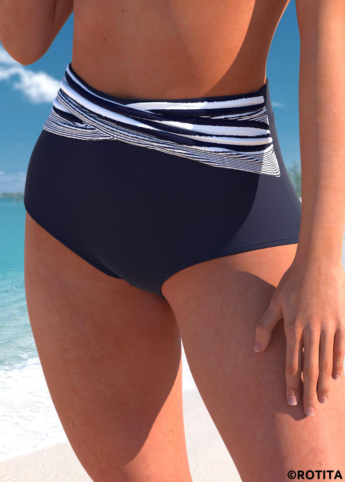 Rotita Surplice Marineblau gestreiftes Bikini-Set mit hoher Taille