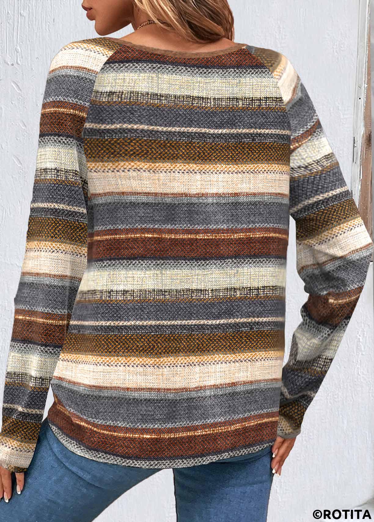 Rotita-Sweatshirt mit Knopfleiste mehrfarbig Rundhalsausschnitt und langen Ärmeln