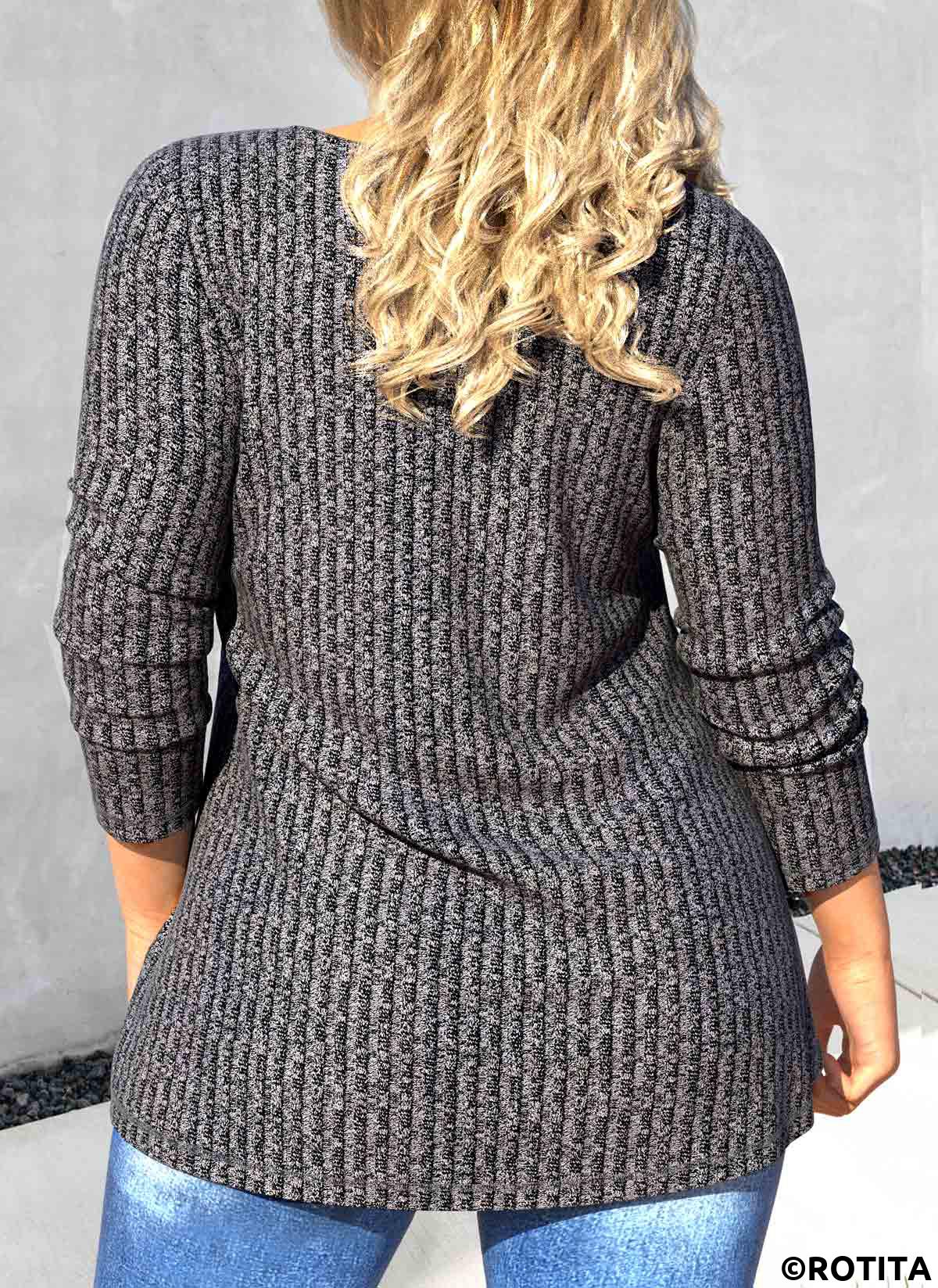 Dark Grey plus size,Plain Color plus size,ROTITA Plus Size Button Dark Grey Heart Collar T Shirt