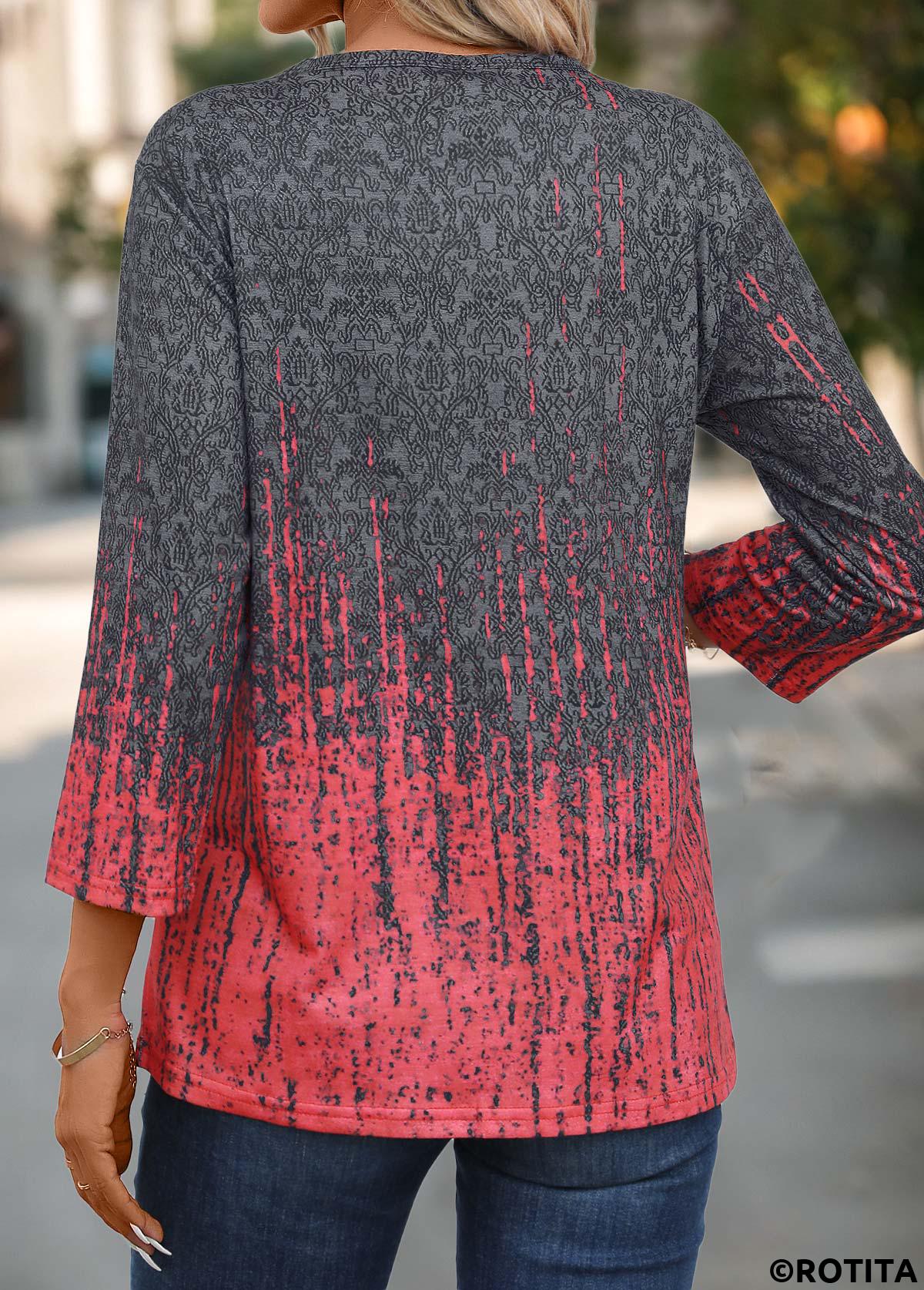 t-shirt col rond bouton ombre corail