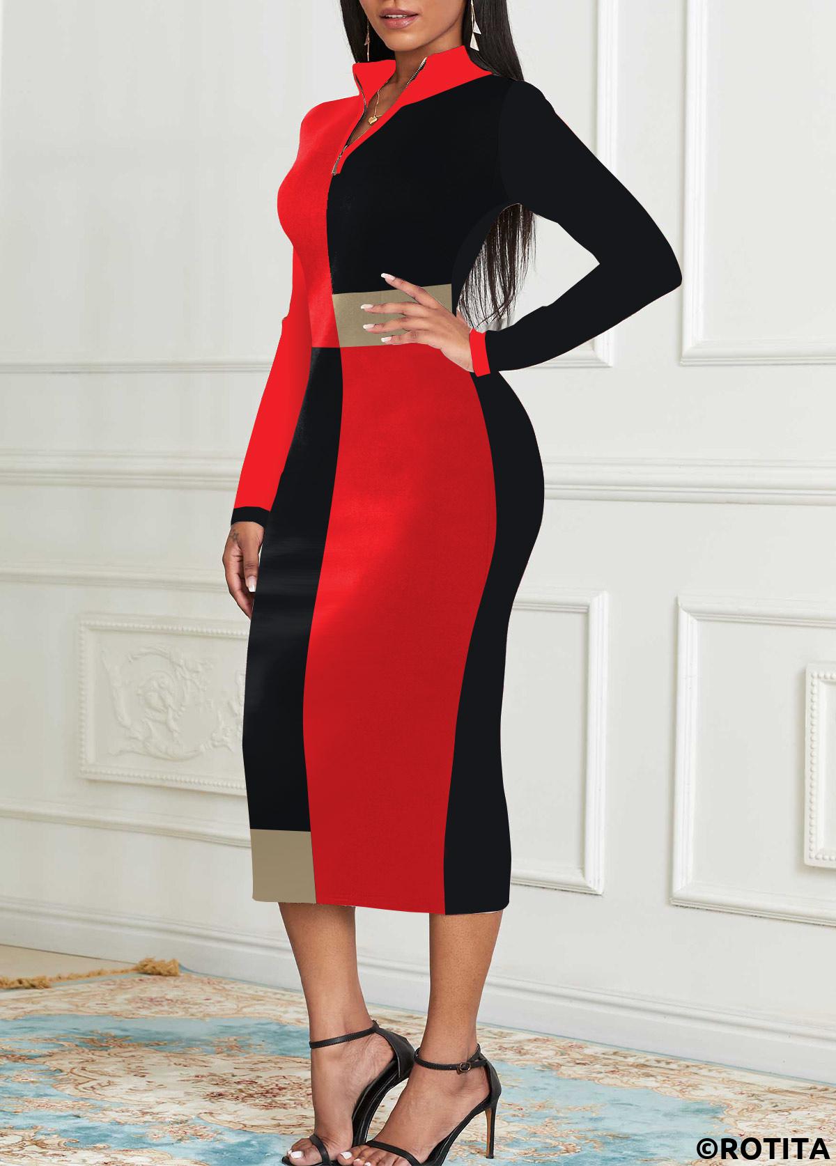 robe moulante noire à imprimé géométrique à col montant rotita