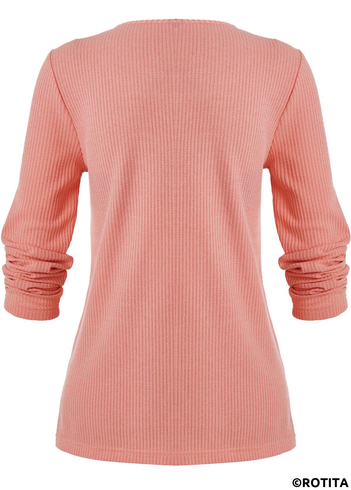 Dusty Pink tops,Plain Color tops,ROTITA Layered Dusty Pink Round Neck Long Sleeve T Shirt