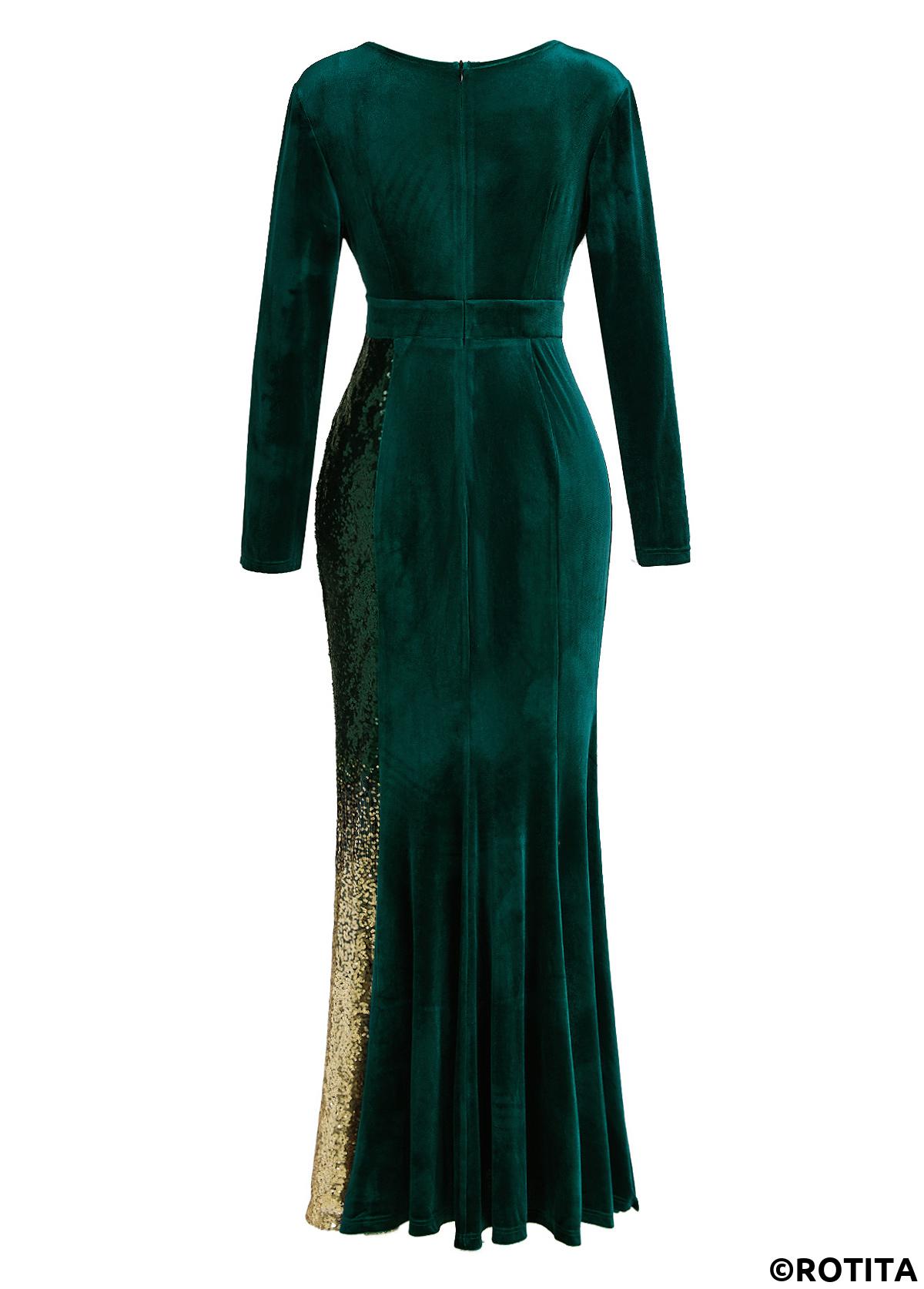 Blackish Green dresses,Ombre dresses,Party dresses,Elegant dresses,ROTITA Mermaid Ombre Blackish Green Cross Collar Maxi Bodycon Dress