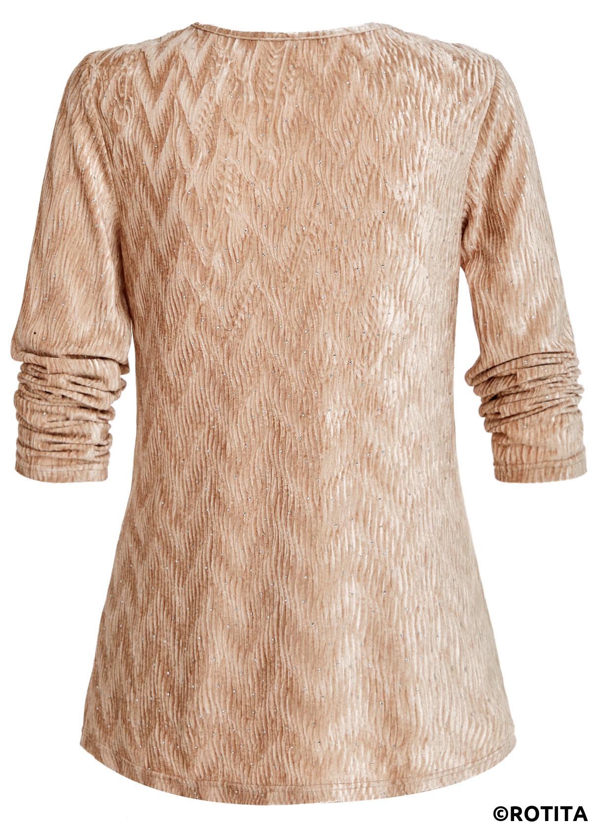 Champagne tops,Plain Color tops,ROTITA Velvet Champagne Long Sleeve T Shirt