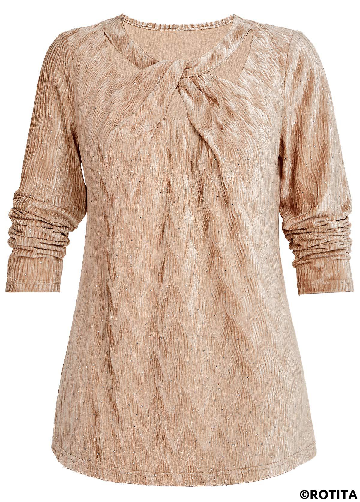 Champagne tops,Plain Color tops,ROTITA Velvet Champagne Long Sleeve T Shirt
