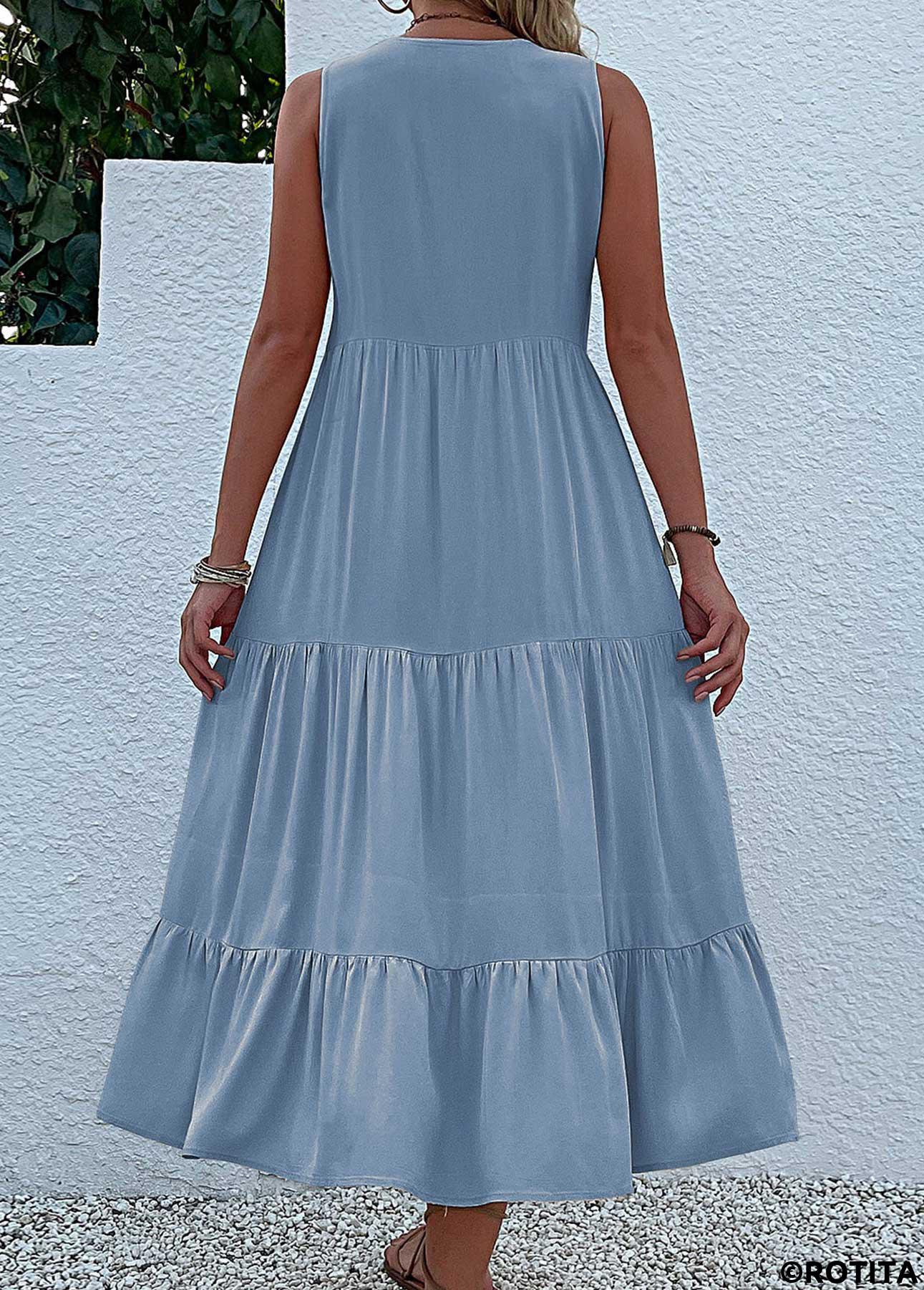 Dusty Blue dresses,Plain Color dresses,Everyday dresses,Casual dresses,Button Dusty Blue A Line Dress