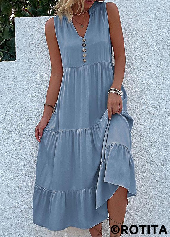 Dusty Blue dresses,Plain Color dresses,Everyday dresses,Casual dresses,Button Dusty Blue A Line Dress