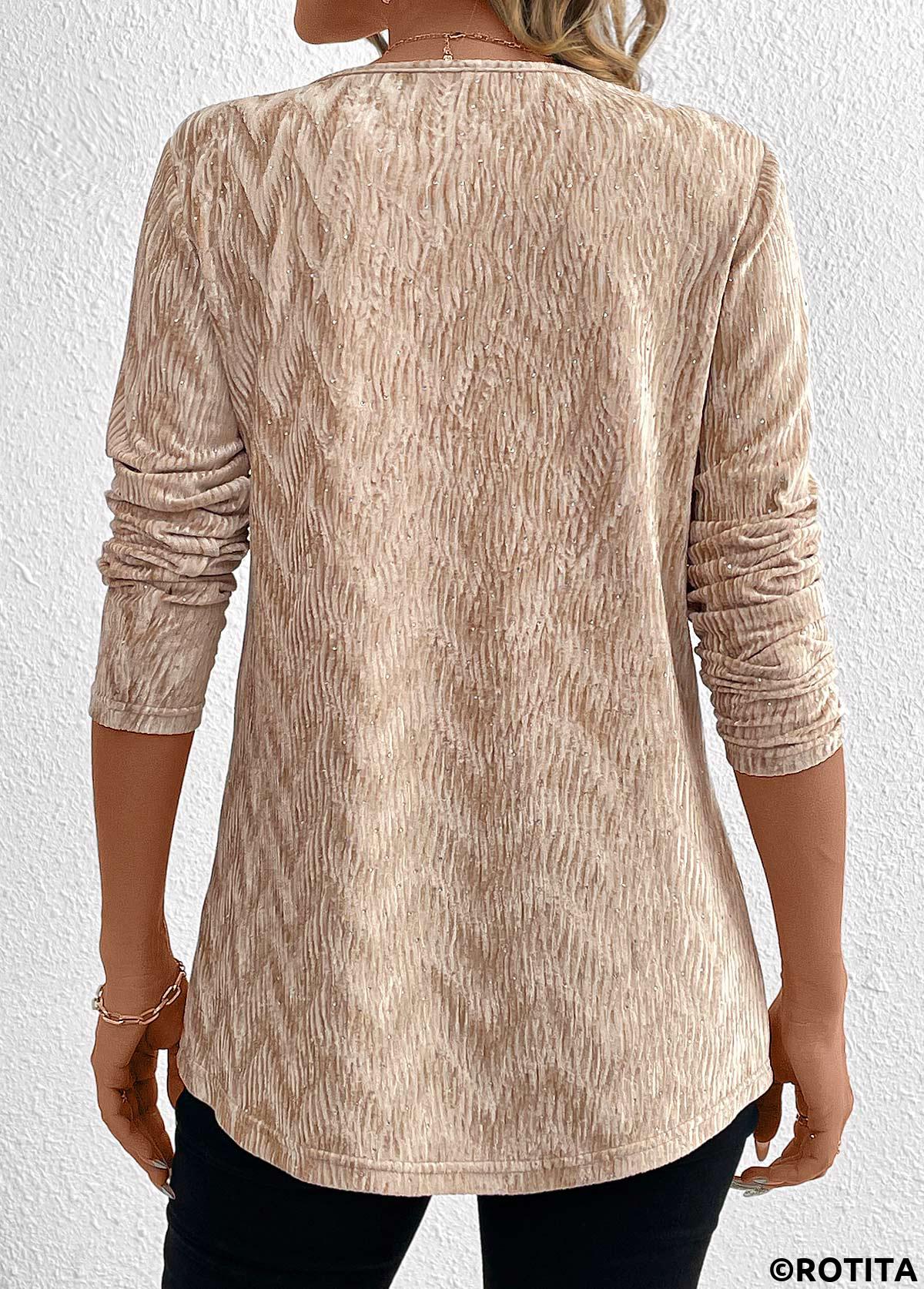 Champagne tops,Plain Color tops,ROTITA Velvet Champagne Long Sleeve T Shirt