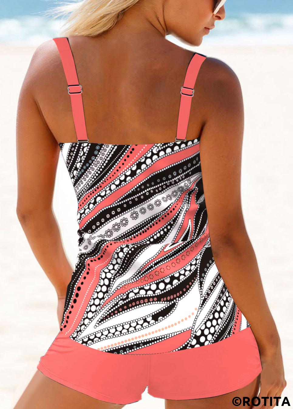 ensemble tankini taille moyenne à imprimé géométrique corail léger rotita