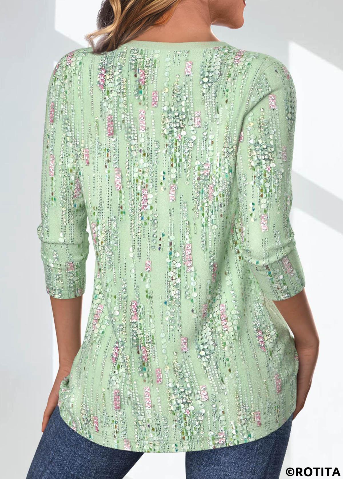 Light Green tops,Geometric tops,Striped tops,Dot tops,ROTITA Criss Cross Geometric Printed Non-sequined Light Green T Shirt