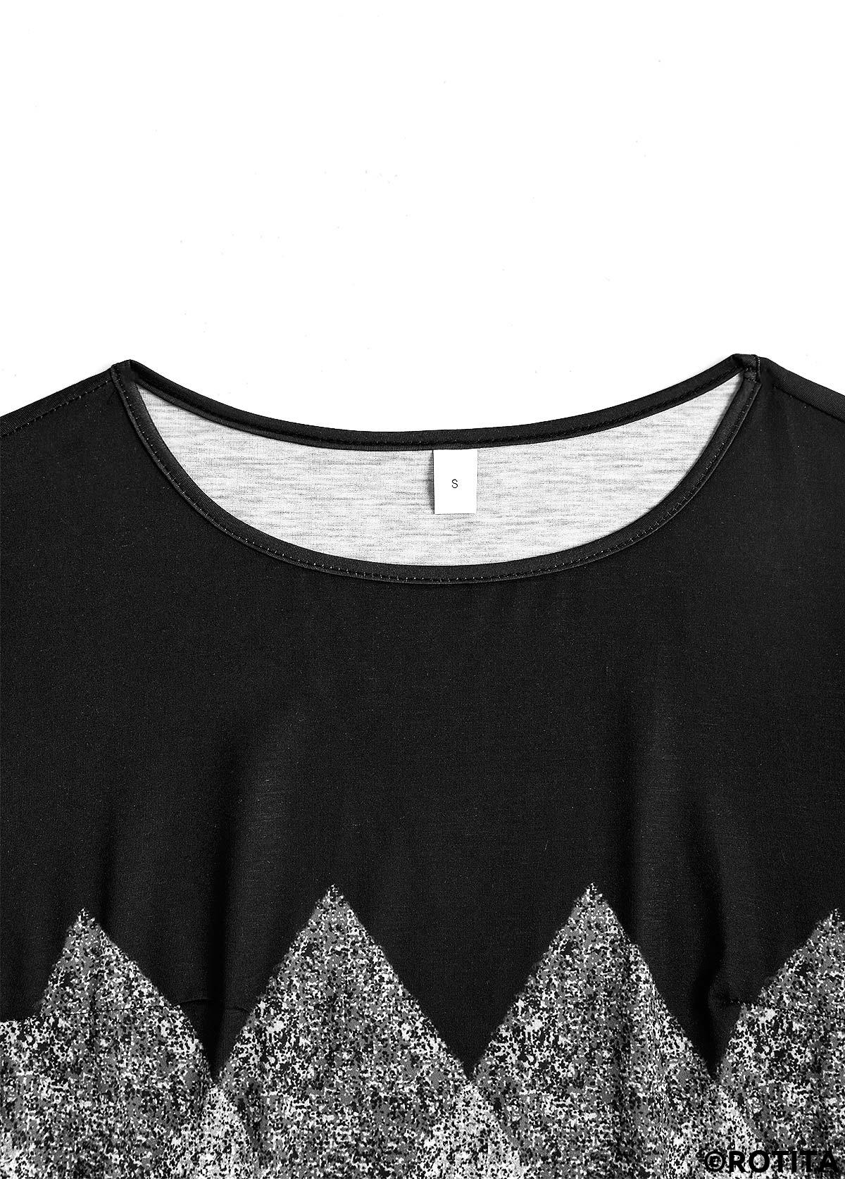 Black plus size,White plus size,Geometric plus size,Chevron plus size,Ombre plus size,ROTITA Plus Size Patchwork Black Geometric Print T Shirt