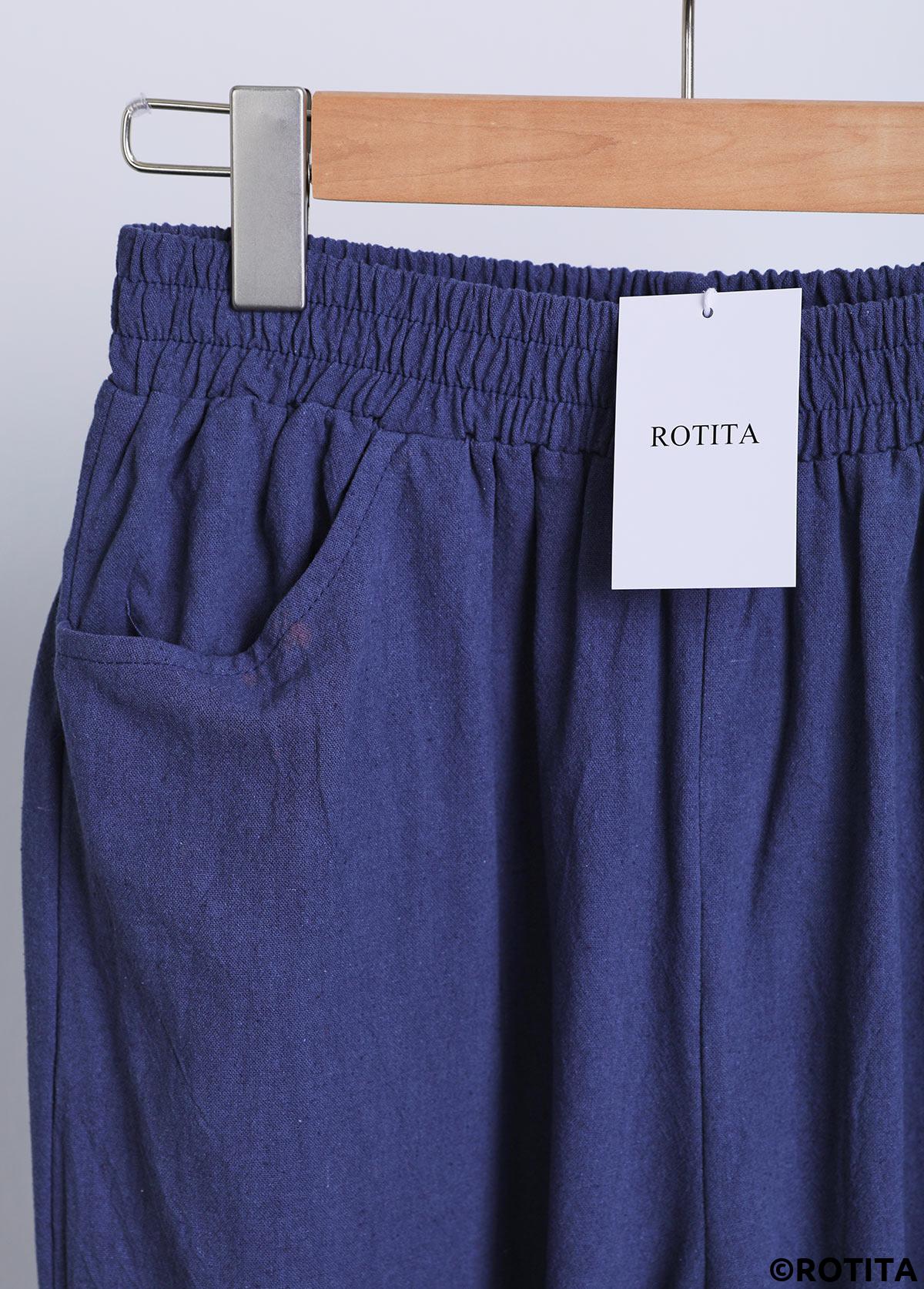 Navy bottoms,Plain Color bottoms,Pocket Regular Elastic Waist Mid Waisted Navy Pants