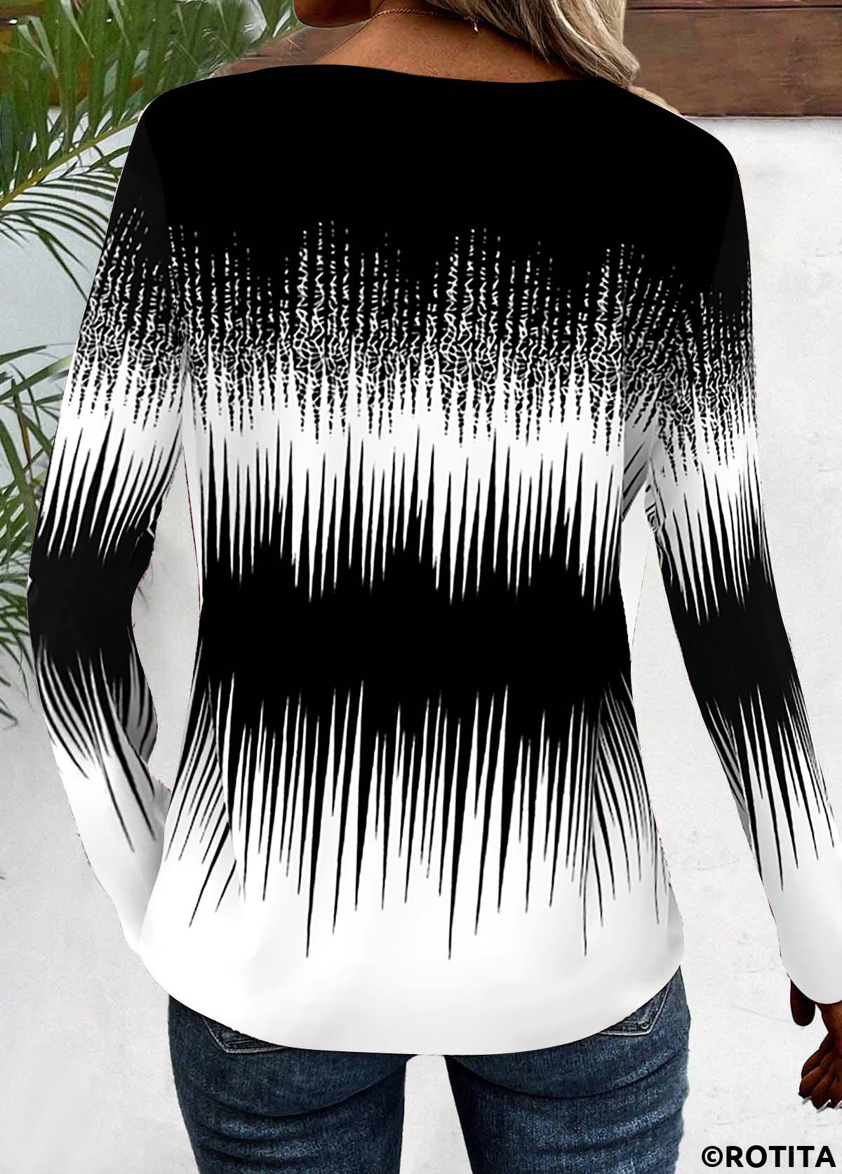 Black plus size,White plus size,Ombre plus size,Geometric plus size,Striped plus size,Chevron plus size,ROTITA Plus Size Patchwork Black Ombre V Neck T Shirt