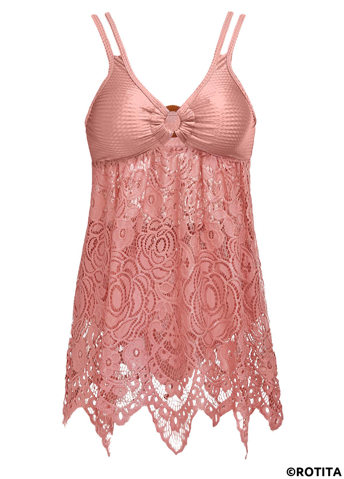 Rotita-Spitzenrosa-Badekleid und Höschen mit hoher Taille