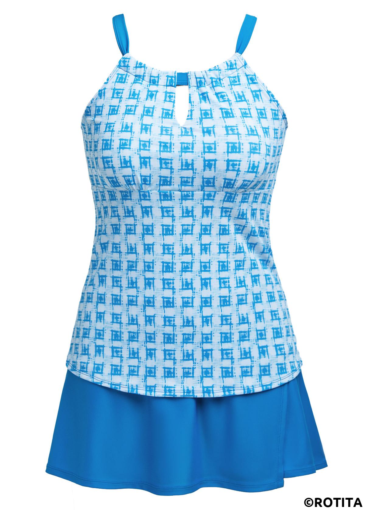 Rotita-Tankini-Set mit Ausschnitten in Himmelblau und geometrischem Muster