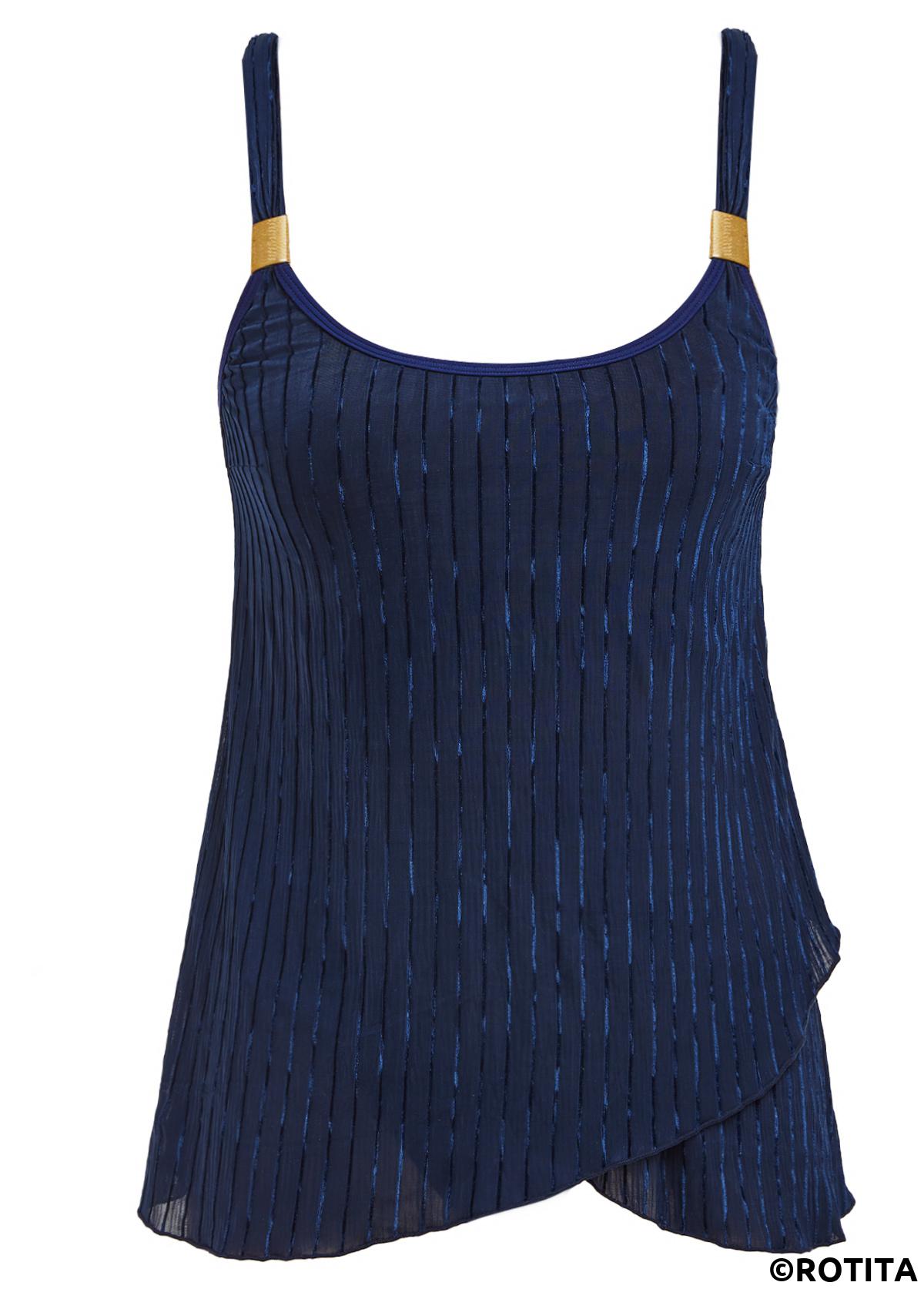 Navy swimwear,Plain Color swimwear,ROTITA Asymmetry Scoop Neck Navy Tankini Set