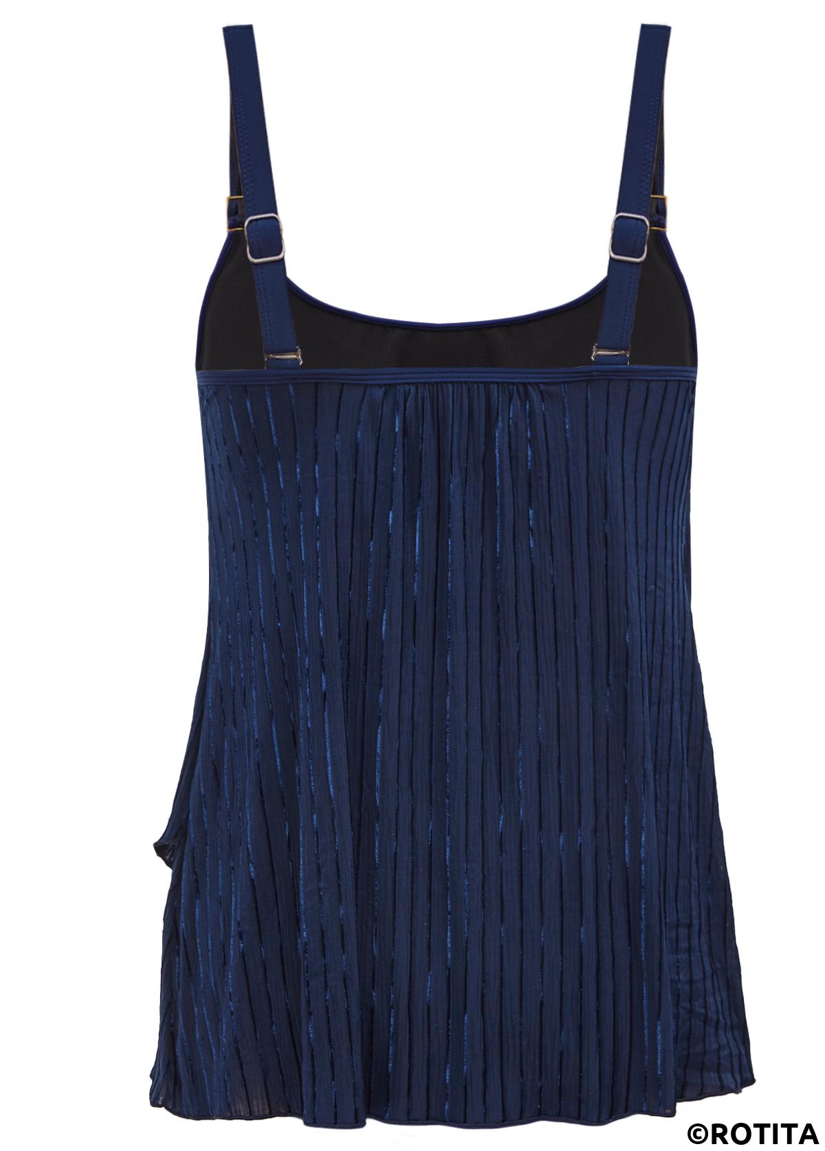 Navy swimwear,Plain Color swimwear,ROTITA Asymmetry Scoop Neck Navy Tankini Set