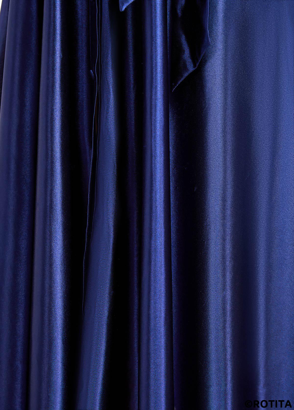 robe col chemise bleu marine ceinturée en dentelle rotita