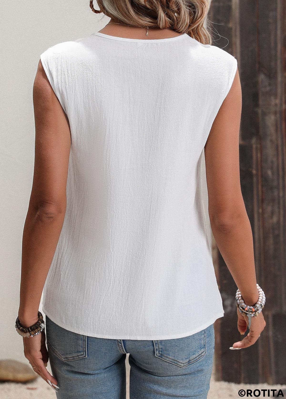 débardeur sans manches col rond blanc boutonné