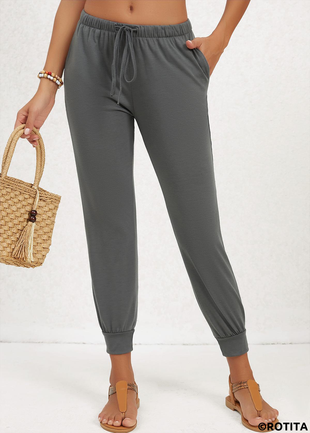 Dark Grey bottoms,Plain Color bottoms,Pocket Dark Grey Jogger Mid Waisted Pants