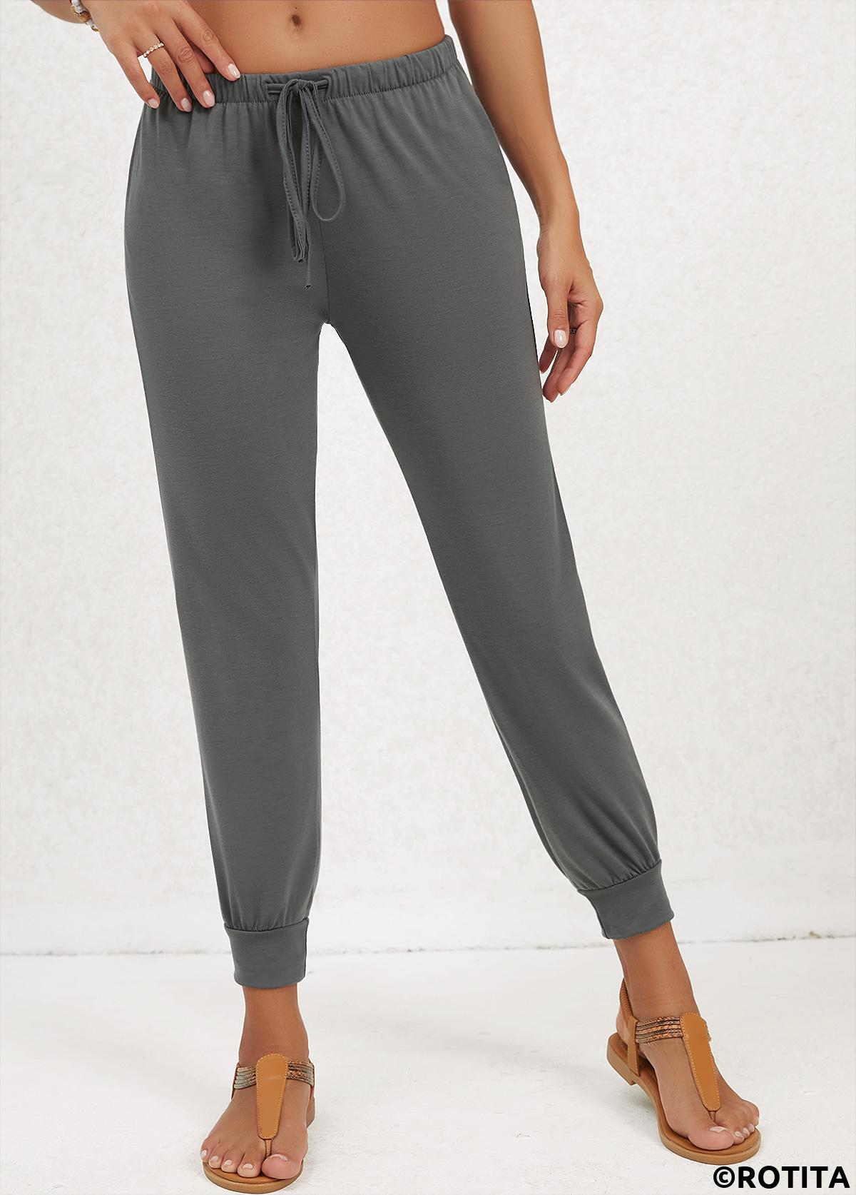 Dark Grey bottoms,Plain Color bottoms,Pocket Dark Grey Jogger Mid Waisted Pants