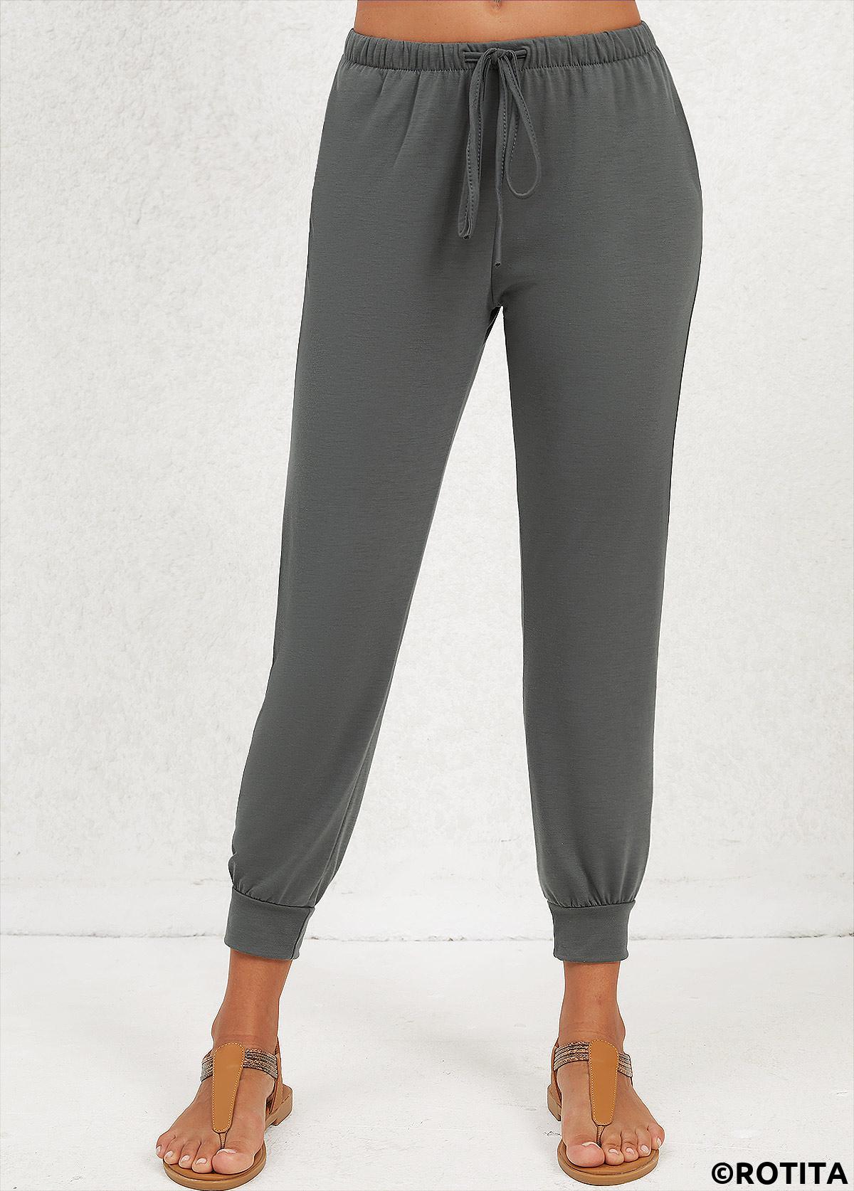 Dark Grey bottoms,Plain Color bottoms,Pocket Dark Grey Jogger Mid Waisted Pants