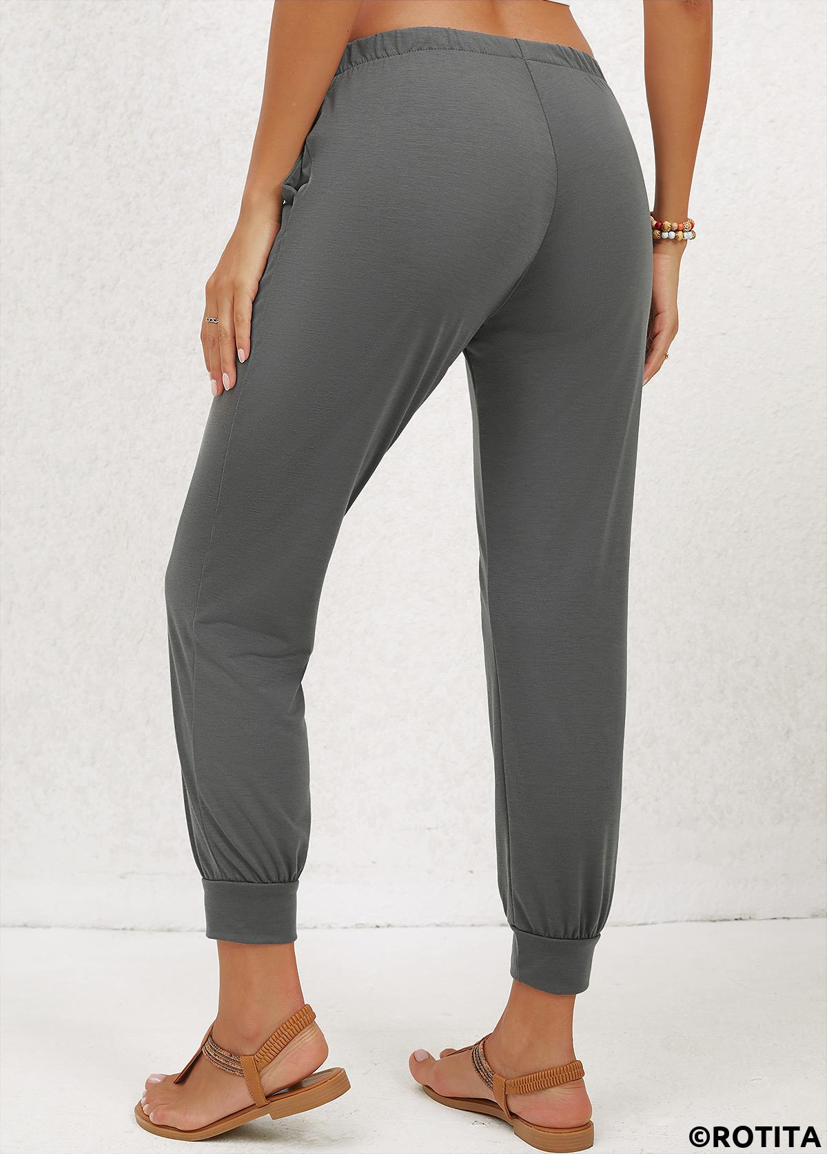 Dark Grey bottoms,Plain Color bottoms,Pocket Dark Grey Jogger Mid Waisted Pants