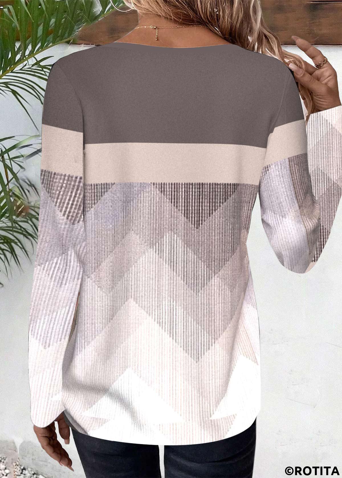 rotita patchwork imprimé géométrique café clair t-shirt col rond