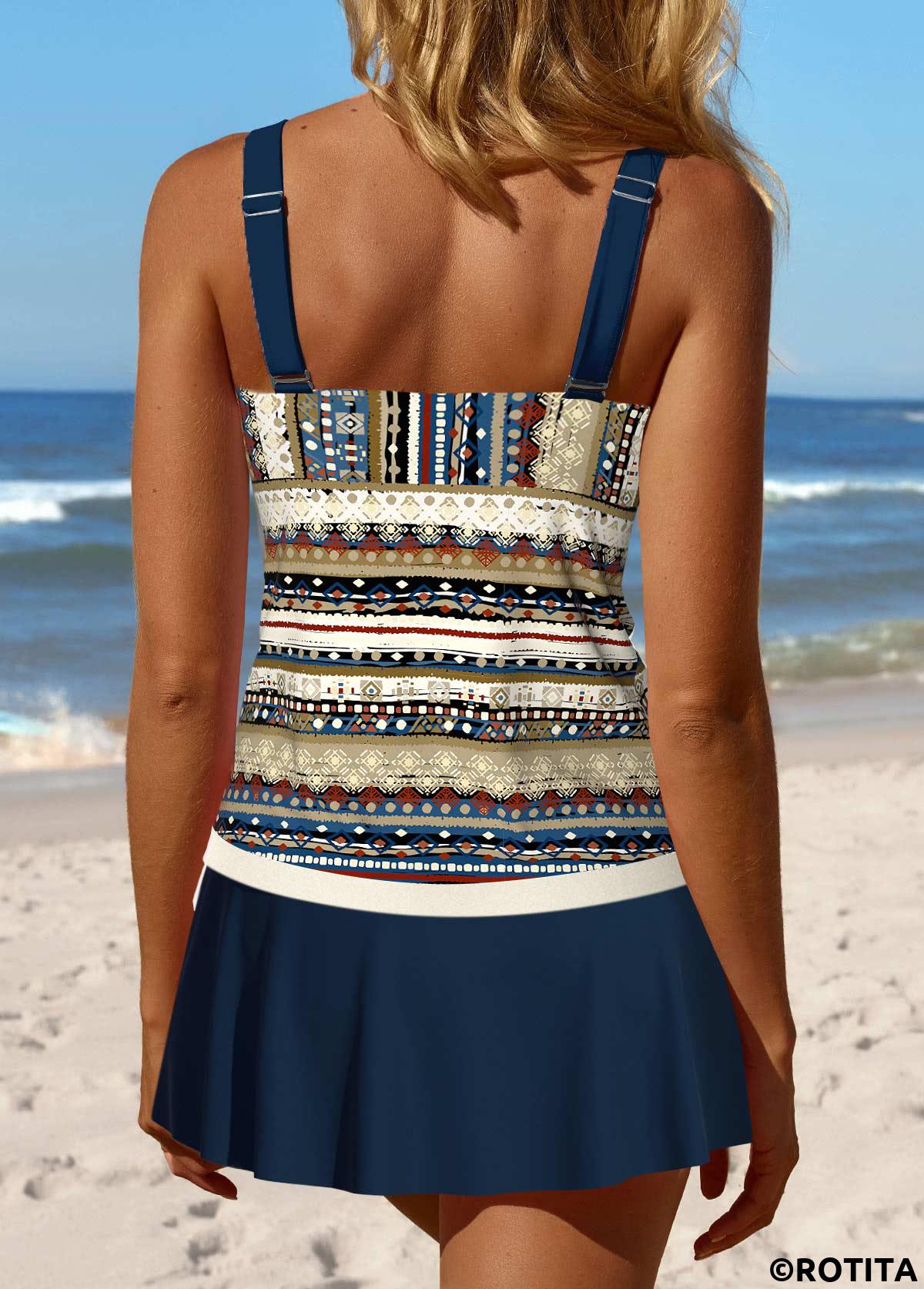Rotita Patchwork-Tankini-Set in Dunkelblau mit Stammesmuster