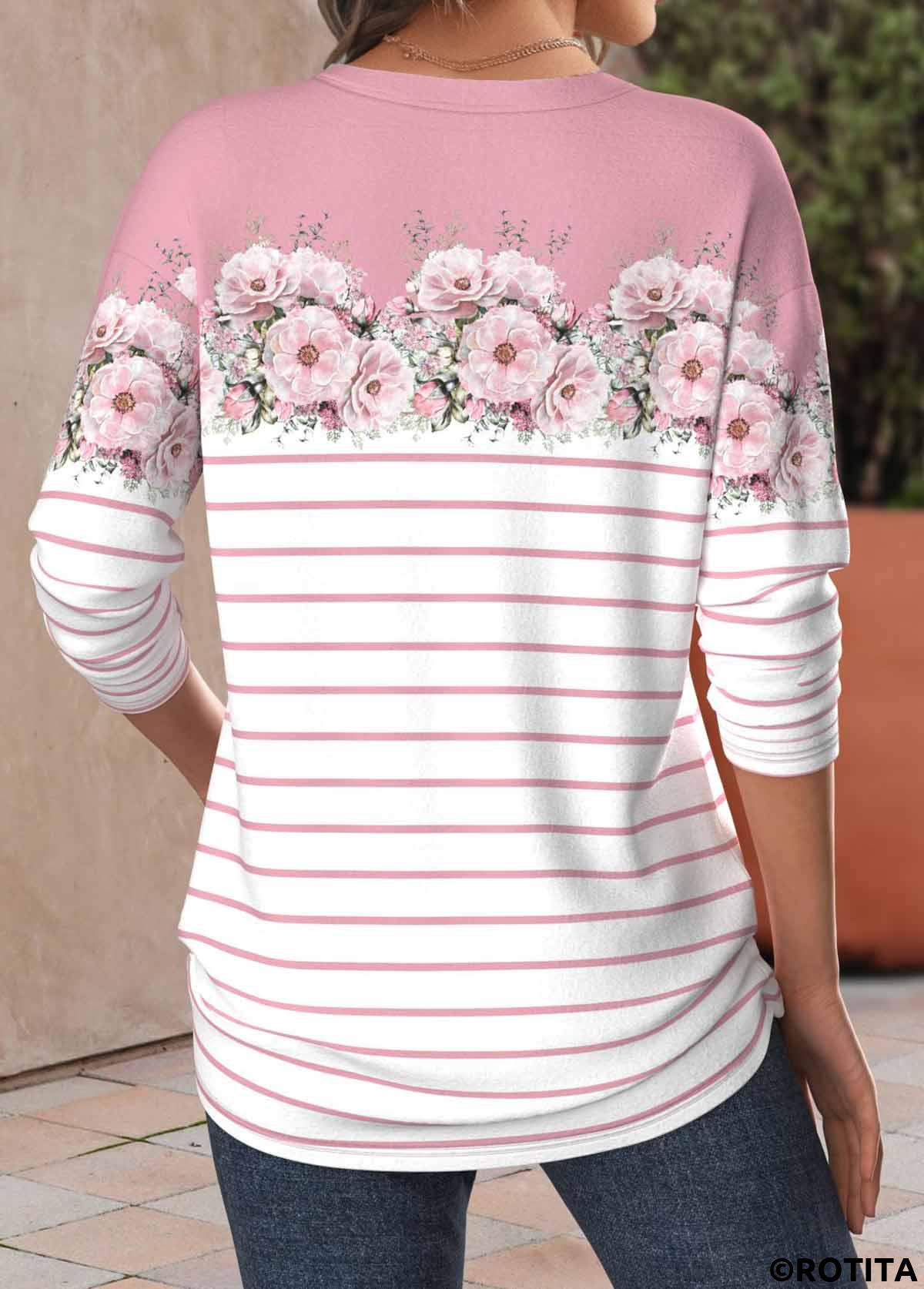 rotita t-shirt patchwork rose à imprimé floral grande taille
