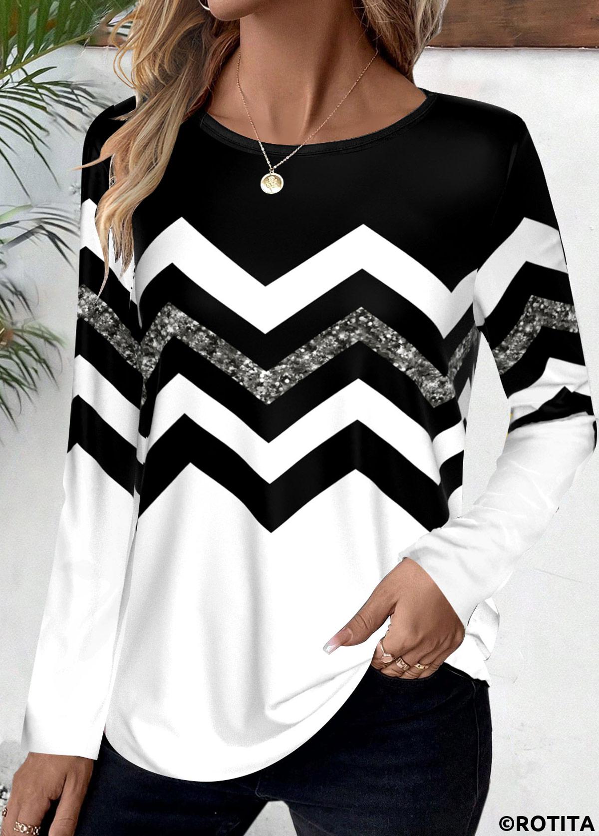 rotita t-shirt col rond rayé noir patchwork grande taille