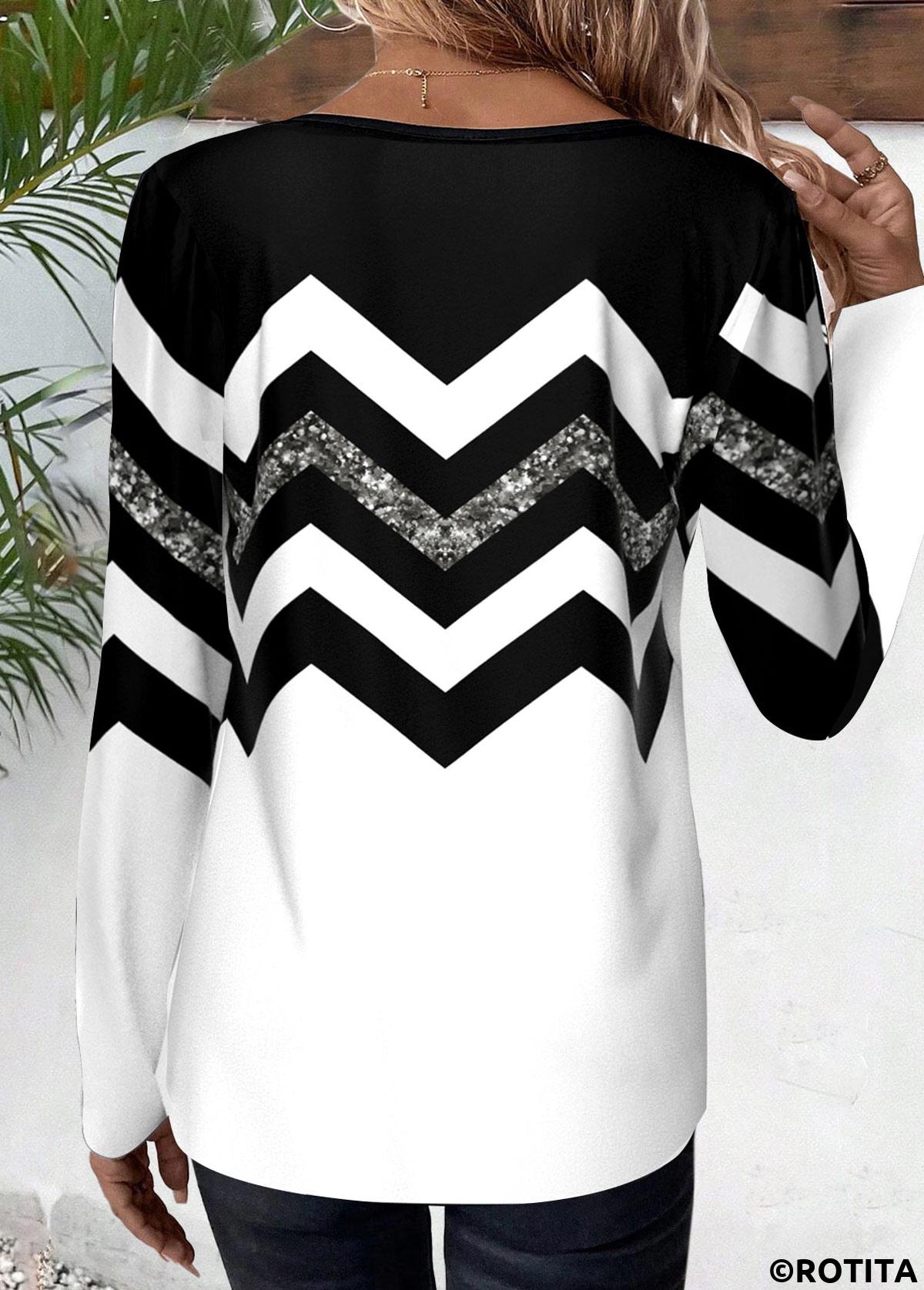 rotita t-shirt col rond rayé noir patchwork grande taille
