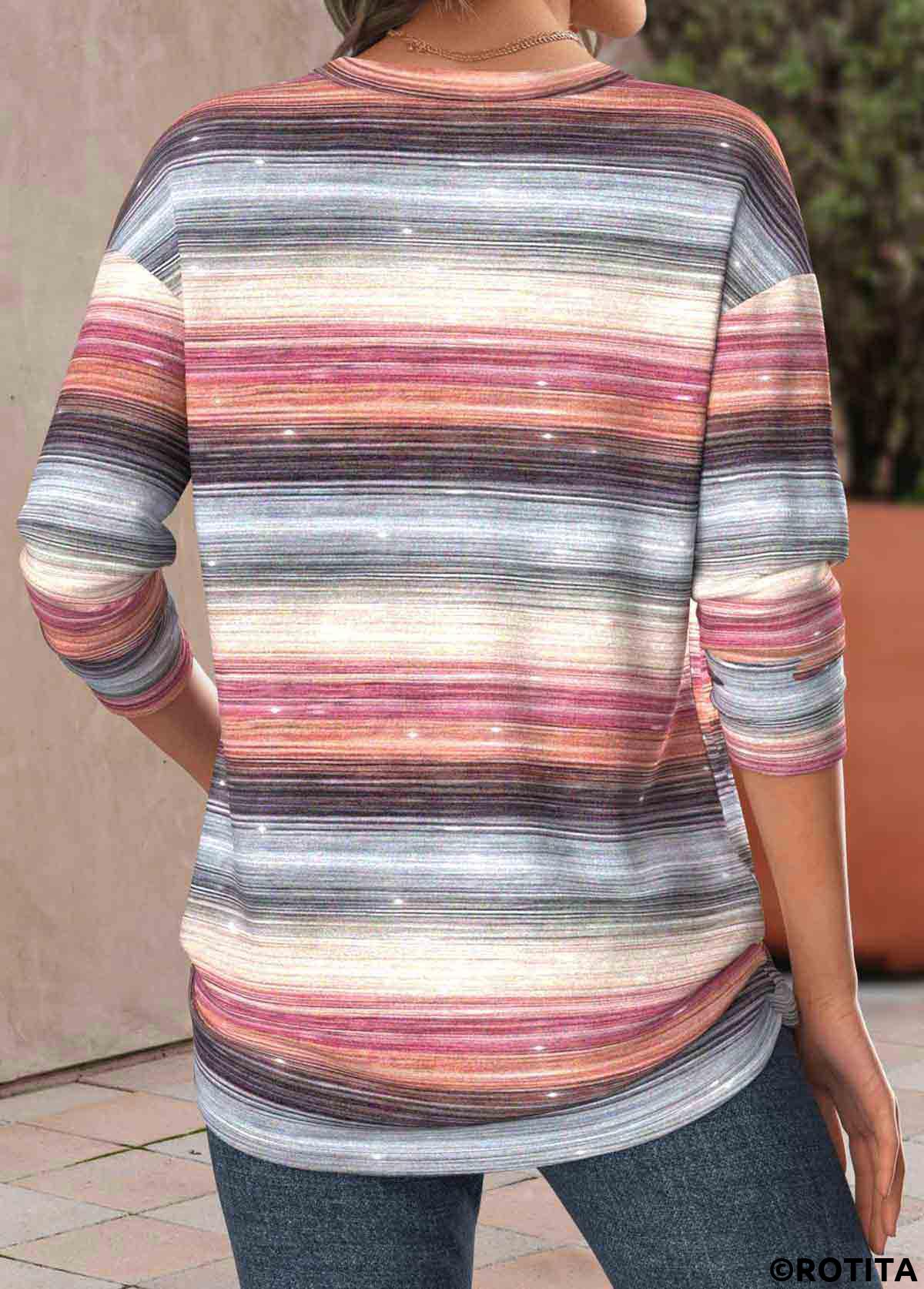 t-shirt à manches longues et col rond multicolore à rayures rotita