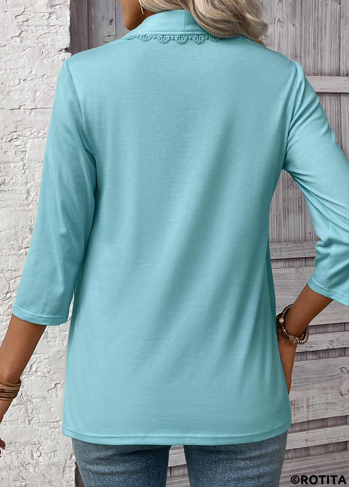 Mint Green tops,Plain Color tops,ROTITA Lace Mint Green Square Neck Fake Two Piece Twinset