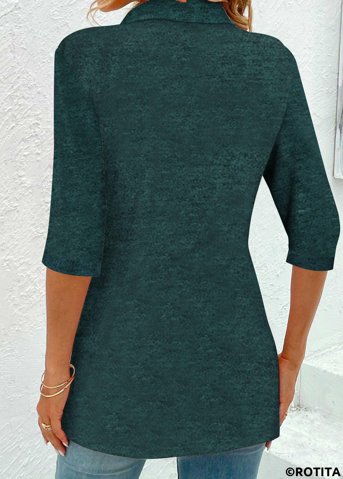 rotita blouse col chemise à carreaux bleu paon patchwork grande taille