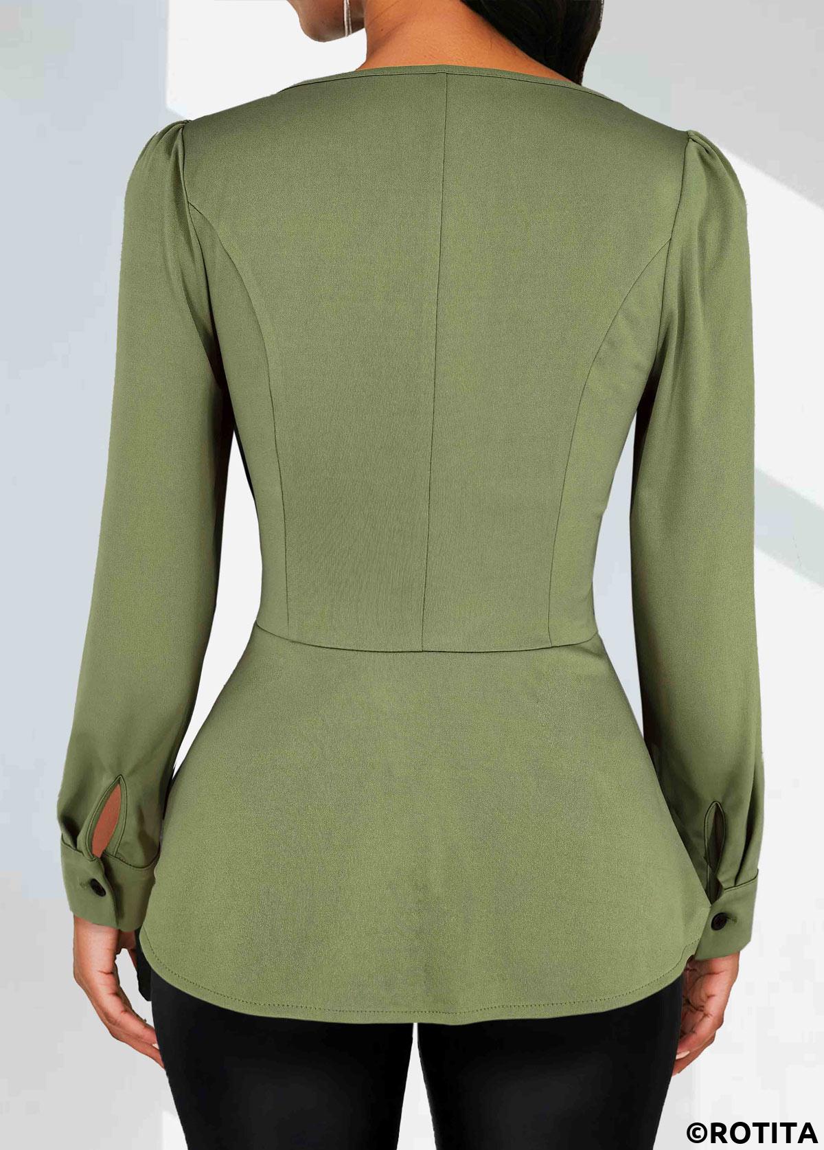 Sage Green tops,Plain Color tops,ROTITA Plus Size Asymmetry Sage Green Asymmetrical Neck Blouse