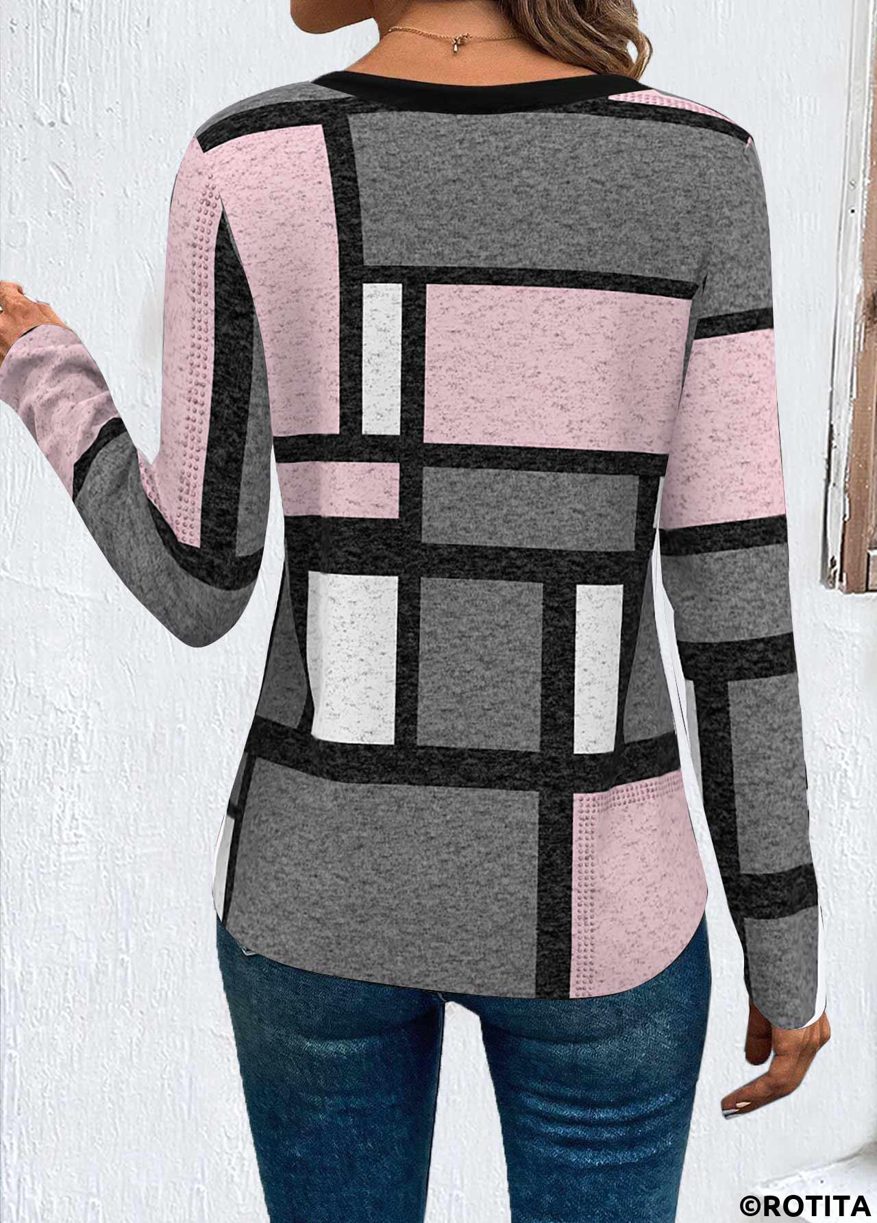 Dark Grey Marl plus size,Light Pink plus size,Geometric plus size,Striped plus size,Plaid plus size,ROTITA Plus Size Button Dark Grey Marl T Shirt