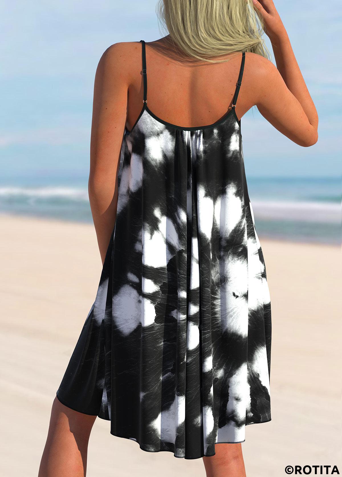 Black plus size,Tie Dye plus size,ROTITA Plus Size Tie Dye Print Black Cover Up