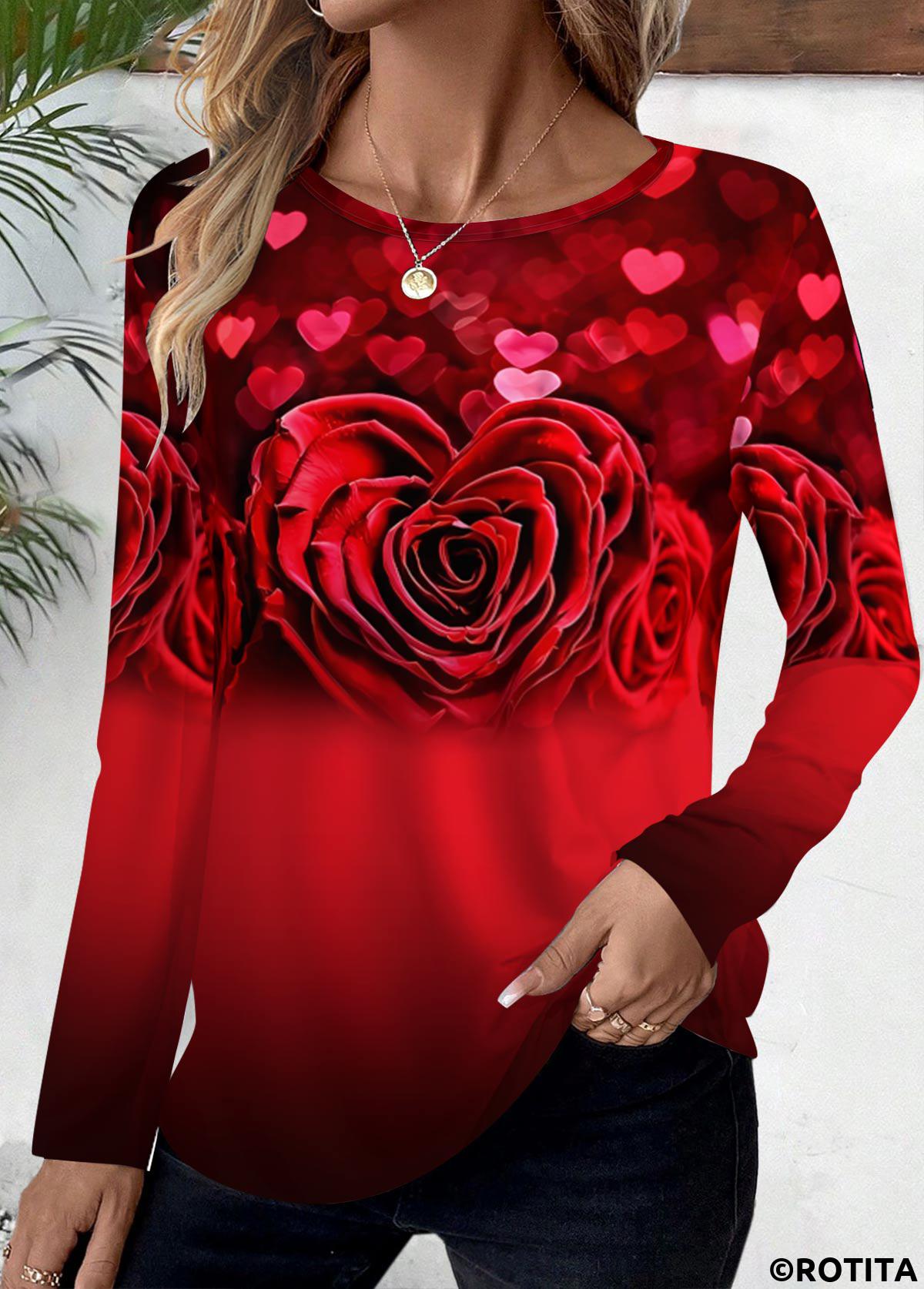 t-shirt col rond rouge à imprimé floral rotita