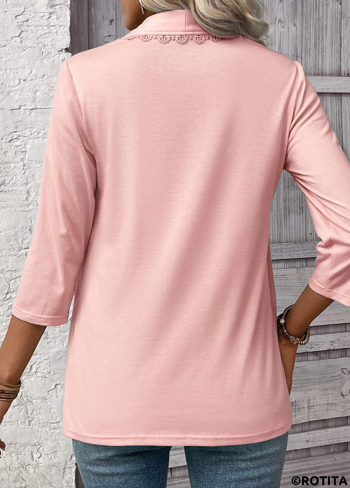 Light Pink tops,Plain Color tops,ROTITA Light Pink Square Neck Fake Two Piece Twinset